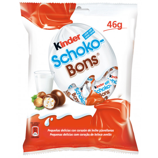 Kinder Schoko-bons caja 12 bolsas de 46g chocolate relleno de crema de avellana