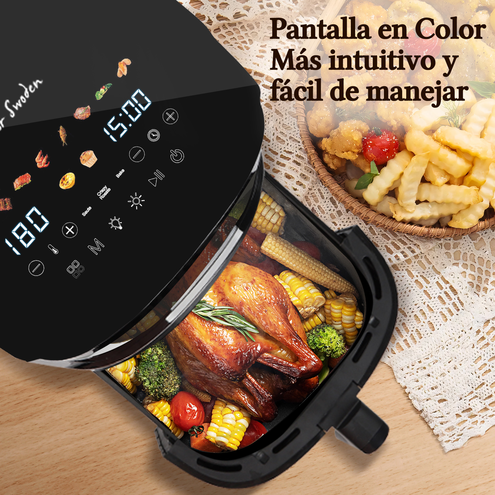 Taylor Swoden Freidora de Aire Electrónica - 8 L con Ventana de Visualización, Calentamiento De Doble Elemento, 10 Funciones Preestablecidas, 2000W.