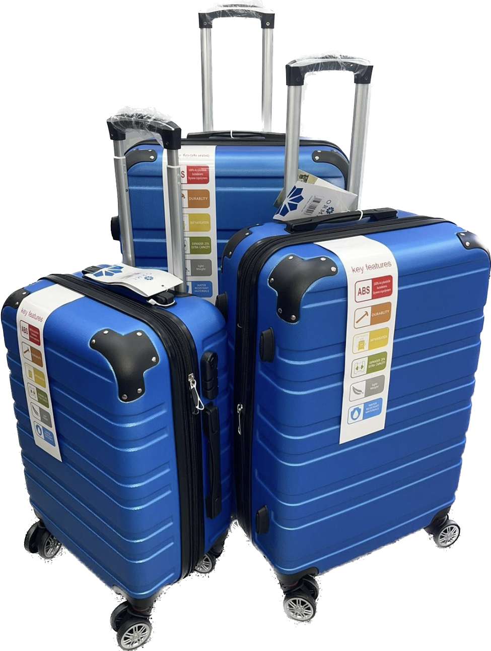 maletas giratorias de alta capacidad con 4 ruedas de S/20, M/24 y L28 pulgadas - Material de ABS - Cerradura de combinación numérica