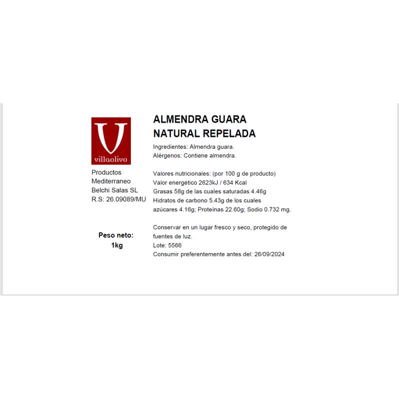 Villaolivo - Almendra pelada   Almendra Cruda  Bolsa 1 kg