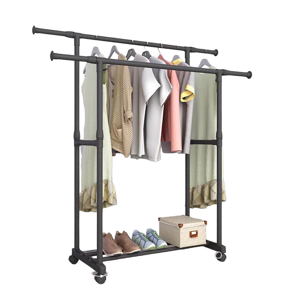 Cabide de moda simples, suporte de cabide reforçado, elevador telescópico móvel, mobiliário doméstico, cabide de moda simples, haste dupla ajustável com bolsa de roda, cachecol, boné