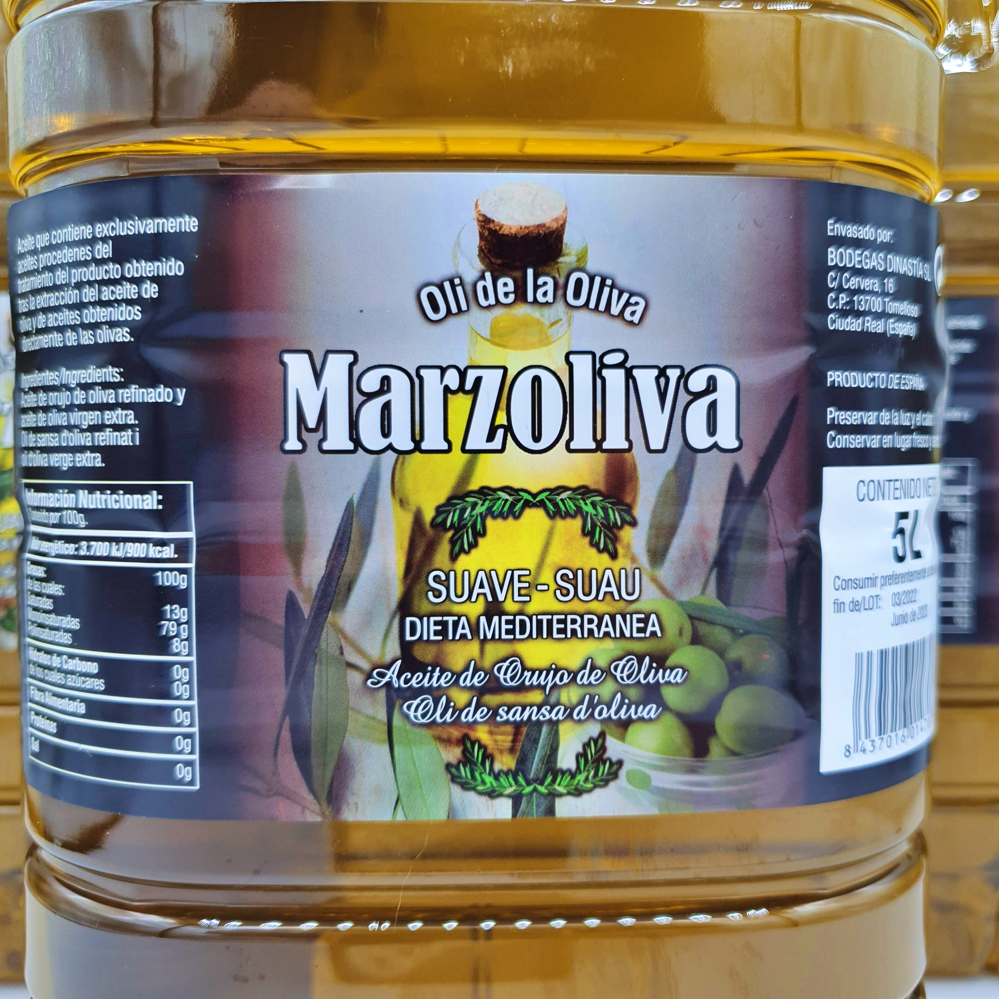 Aceite de Oliva Suave 5 Litros - MARZOLIVA - Aceite Dieta Mediterranea - Origen ESPAÑA - Aceite de Oliva Sansa / Orujo