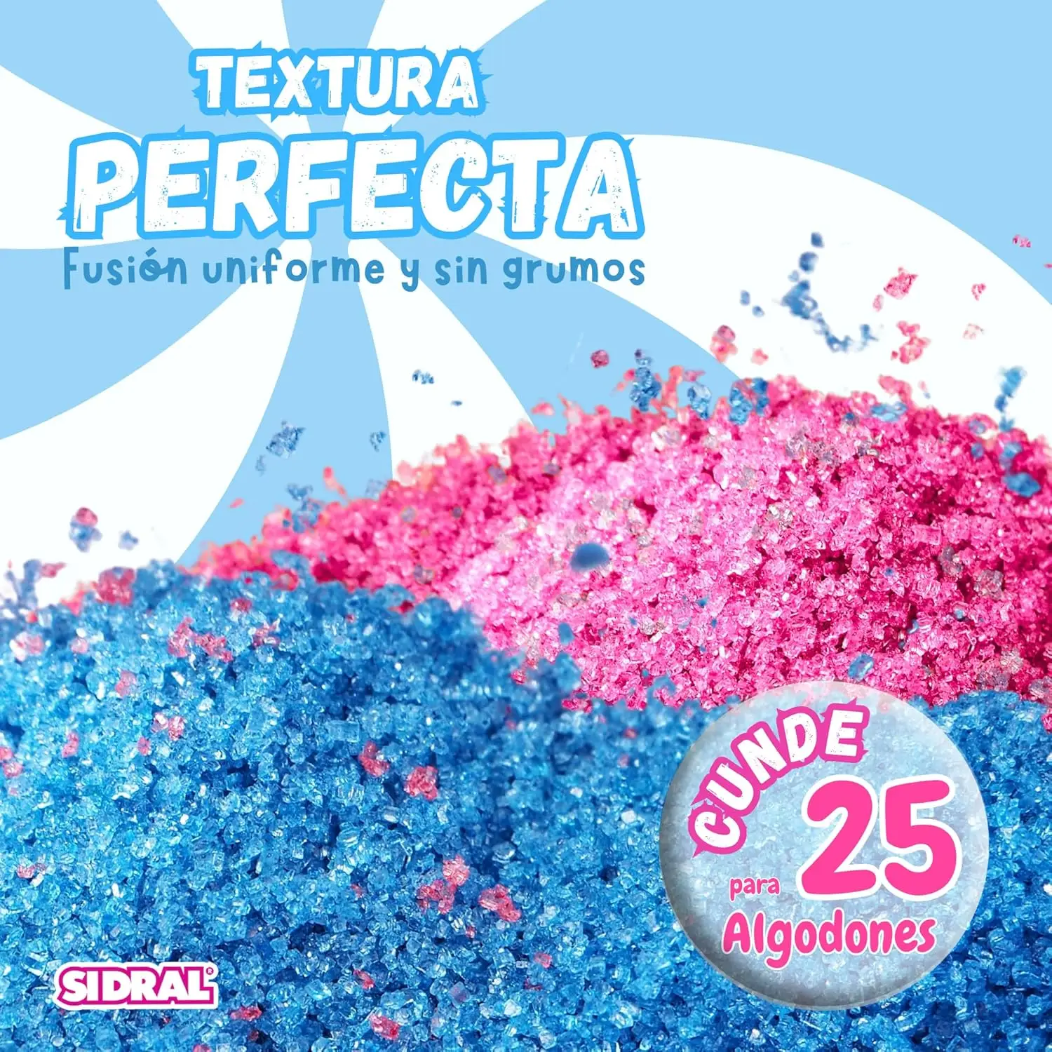 SIDRAL Azucar para Máquina Algodón ( 2 x 250 gr) CON 20 PALITOS RECICLABLES PARA DEGUSTACION ( FRESA/FRAMBUESA