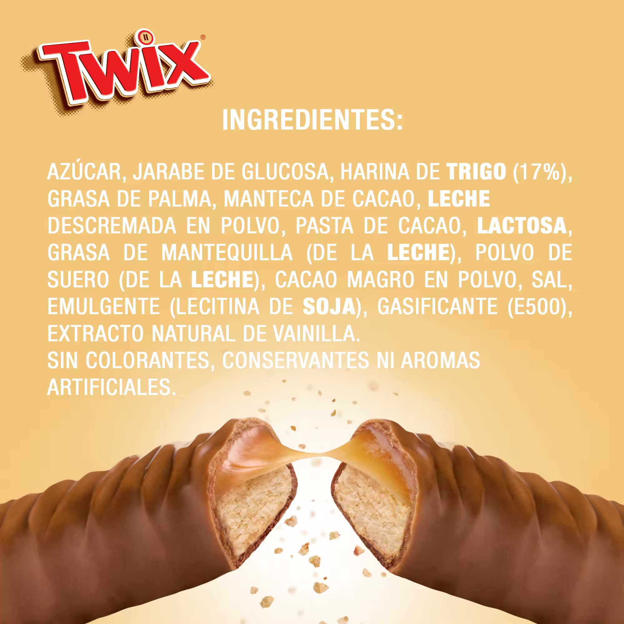 Chocolatina Twix con Galleta crujiente y suave caramelo recubiertos de chocolate con leche - 25x50g