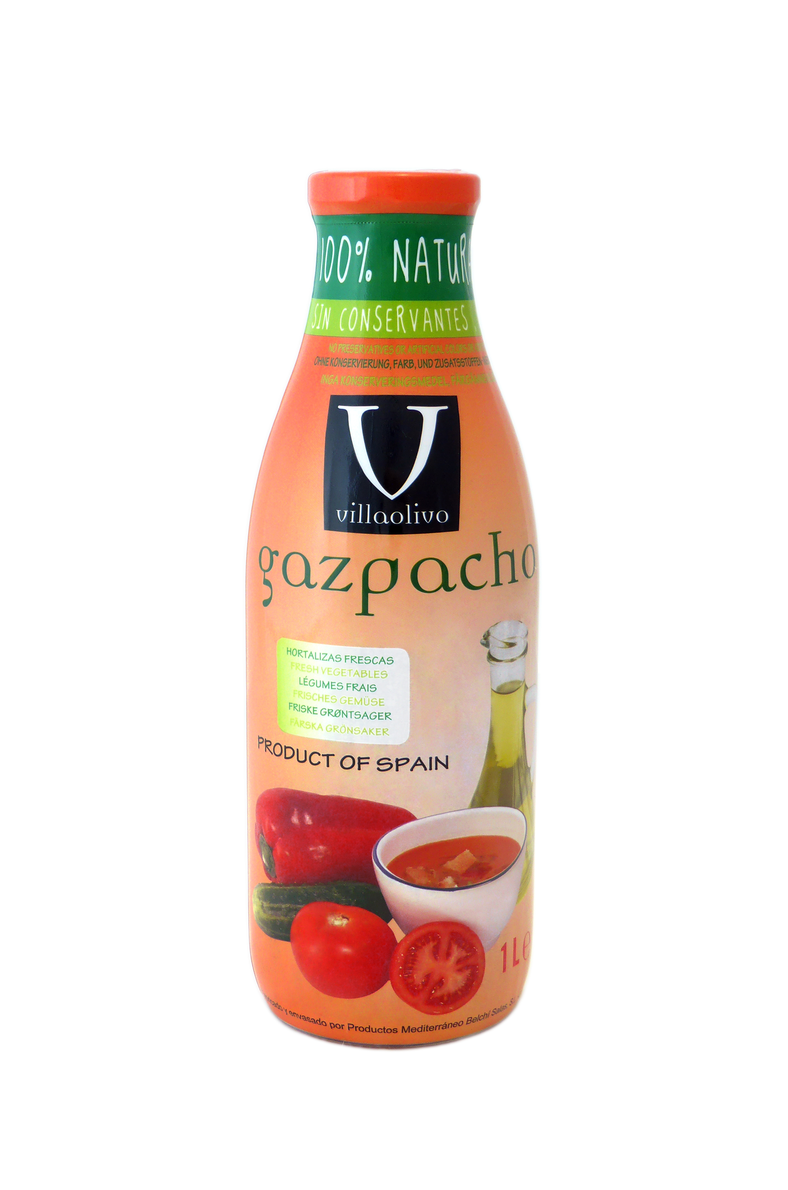 Villaolivo -  Pack 6 unidades  Gazpacho tradicional  Gazpacho cristal 1L  100% Natural