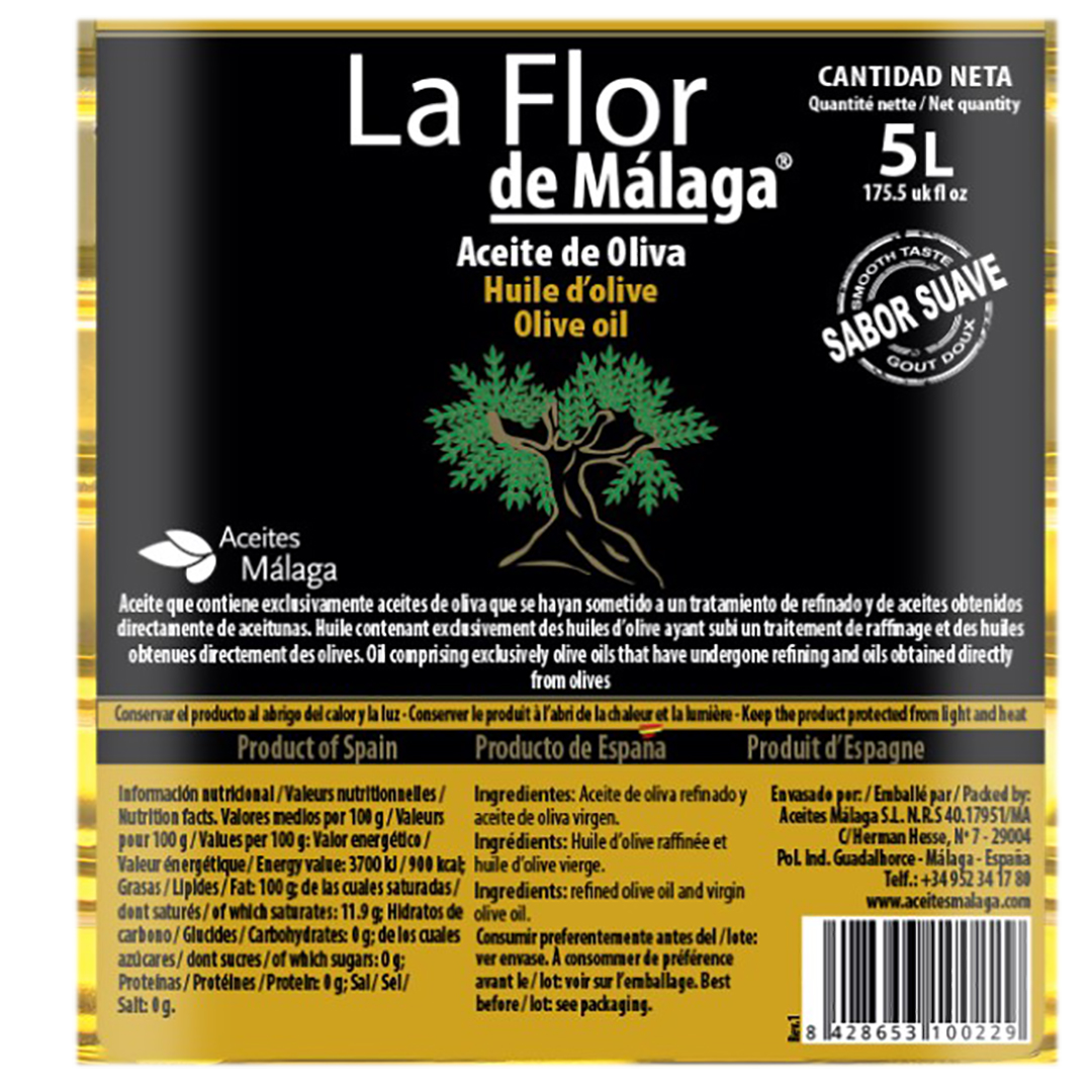 Aceite de oliva suave la flor MALAGA PET GARRAFA TRANSP. Mango negro 5L