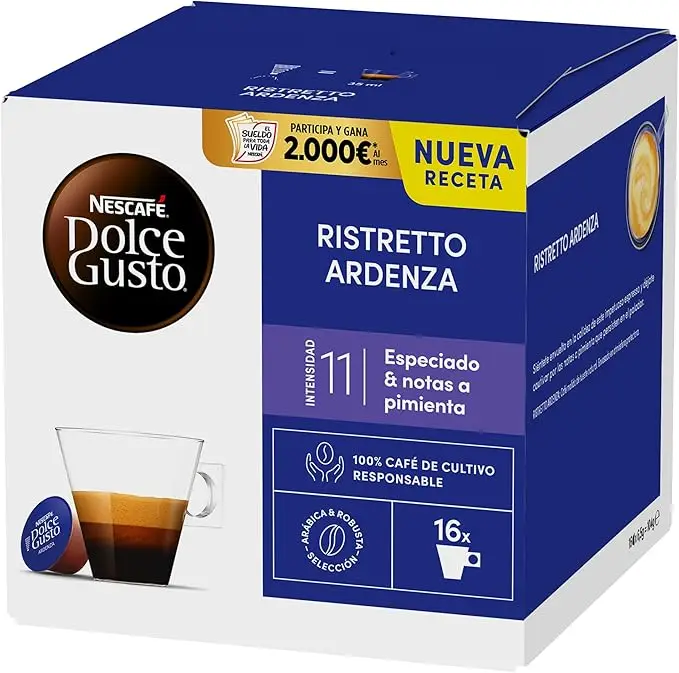 Dolce Gusto - Pack Especial Ristretto Ardenza (144 Unidades) | Café Espresso Intenso con Notas a Pimienta y una Cremosa Capa Dorada. Desata Toda la Fuerza de un Espresso que Transforma Cada Sorbo en una Experiencia Única