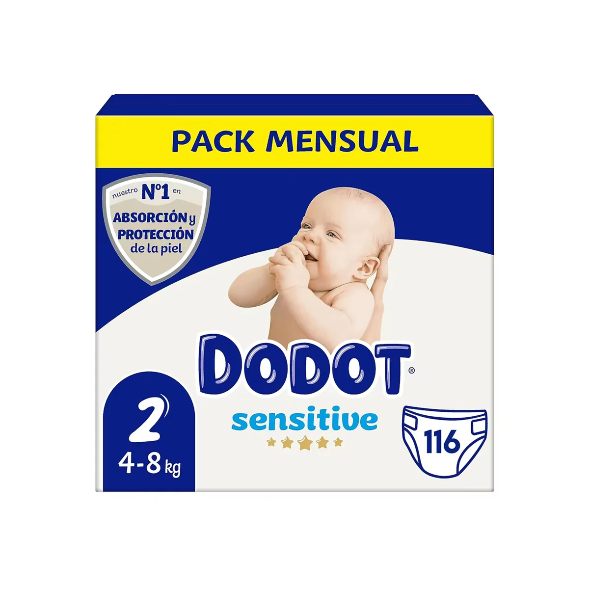 Pañales DODOT Sensitive pañales recién nacido de 4 a 8 kg talla 2 - Caja 116 unidades