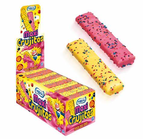 MAXI CRUJITOS VIDAL 75 UNDS - Palos de Nubes Recubiertas de Chocolate - Sabor Fresa y Plátano