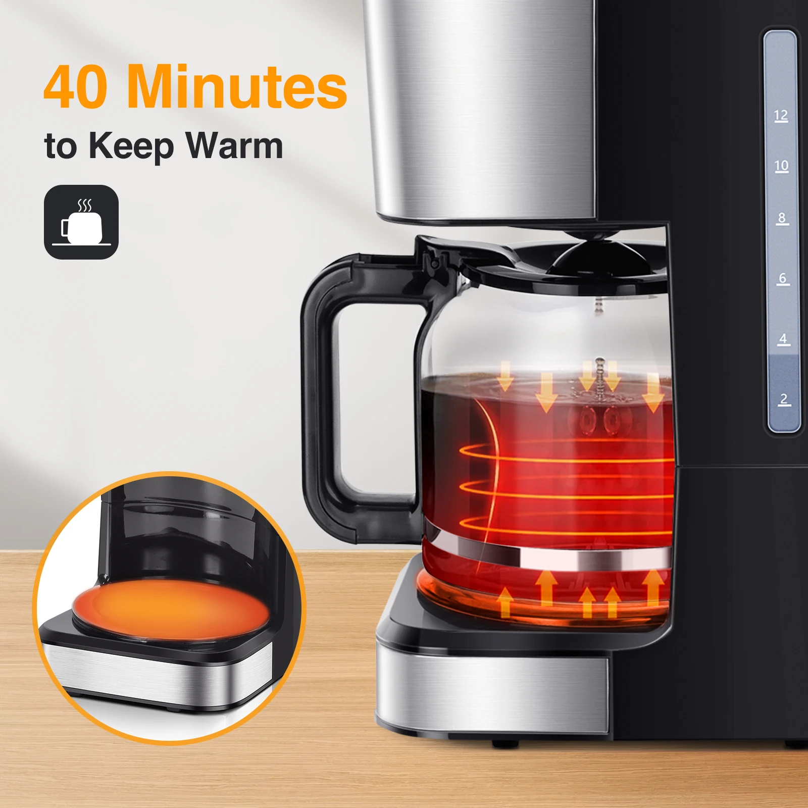 Caffettiera a goccia Taylor Swoden con timer programmabile, 950 W, 1,5 L (12 tazze), schermo LCD, filtro riutilizzabile, spegnimento automatico, funzione di mantenimento in caldo. Funzione di pulizia automatica (scrittura)