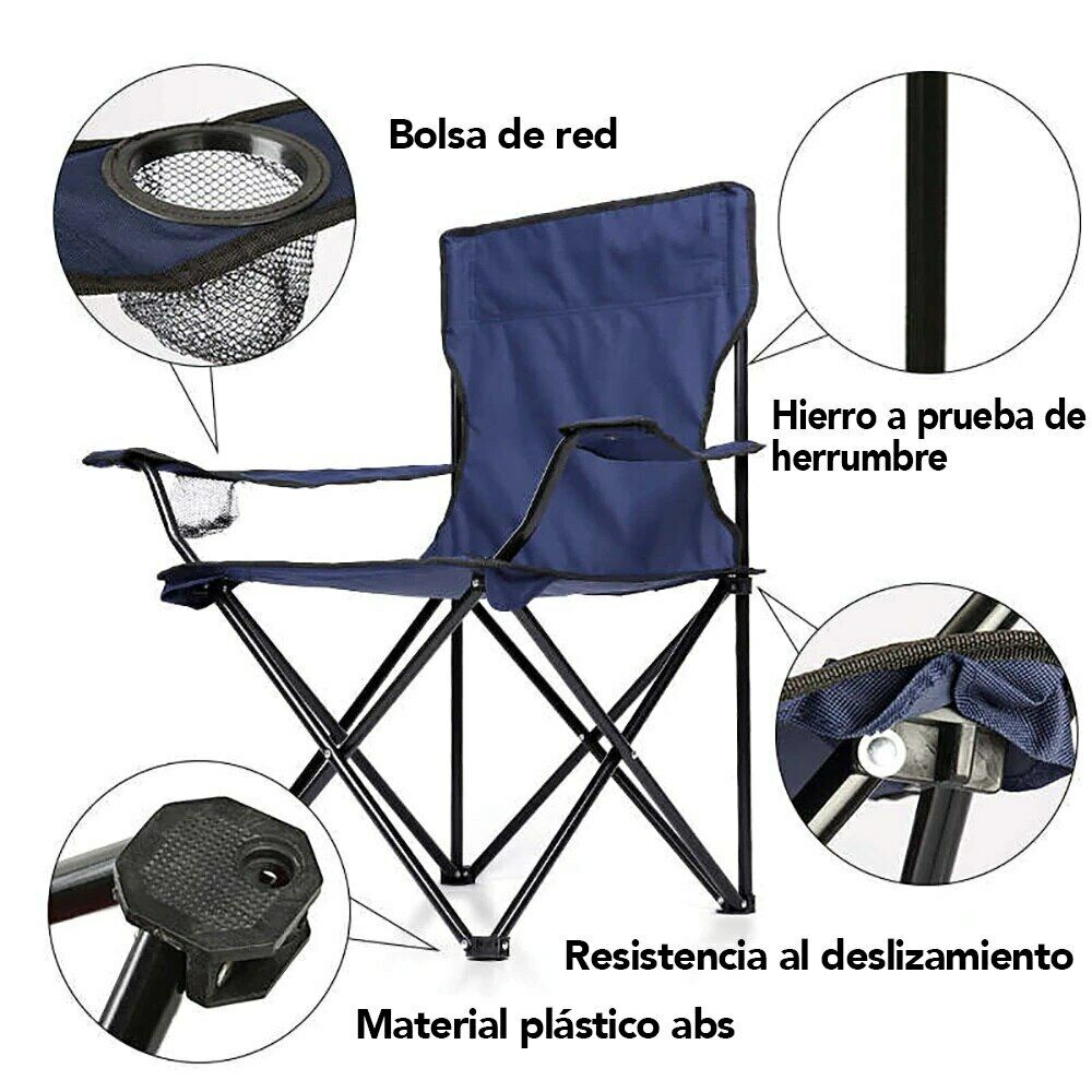 GREATOOL Silla Plegable de Camping de Acero, 50x50x80cm, Silla de Acampada Plegable, Ideal para Camping o Pesca, Estructura de Acero Resistente y Asiento de Lona Impermeable