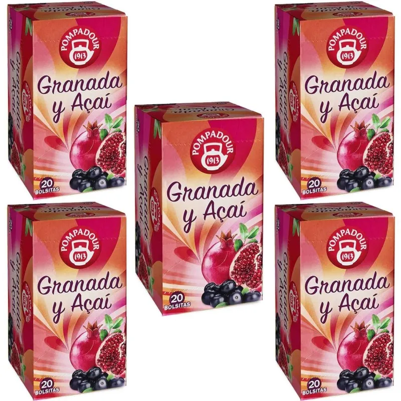 5 caixas de Infusão Pompadour de Romã e Açaí. 20 unidades 8412900710361