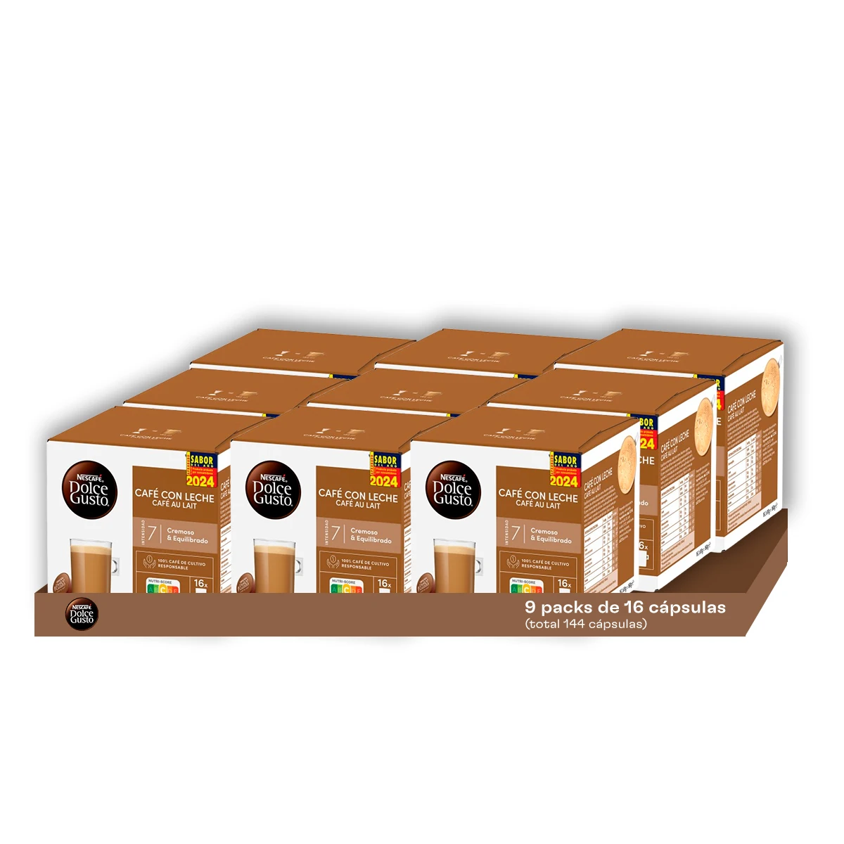 Dolce Gusto - Pack Especial Café con Leche (144 Unidades) | La Crema Perfecta y Suaves Notas a Cereal se Fusionan para Crear un Café Confortable y Equilibrado, Ideal para Acompañarte en Cada Momento del Día