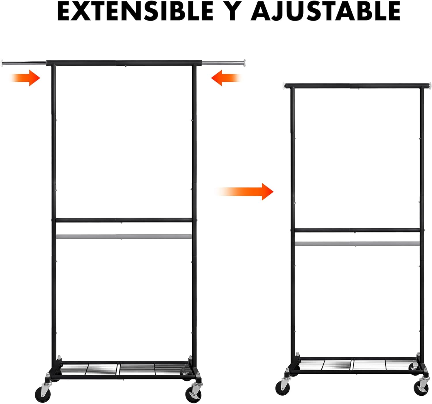 T-LoVendo Perchero Burro Extensible Ajustable con Ruedas con Barra y Estante Ropa Zapatos Bolsos Portátil