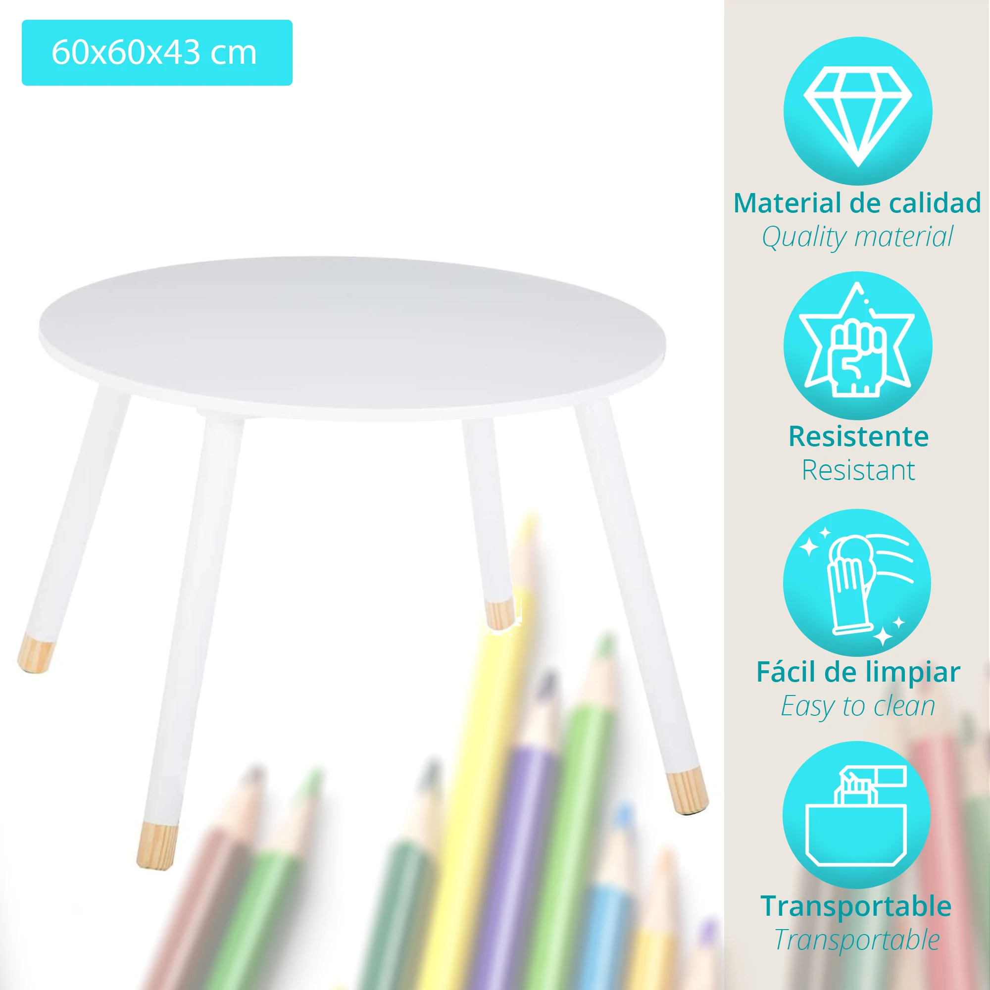 Atmosfera di dolcezza da tavolo per bambini bianca, design bello e resistente