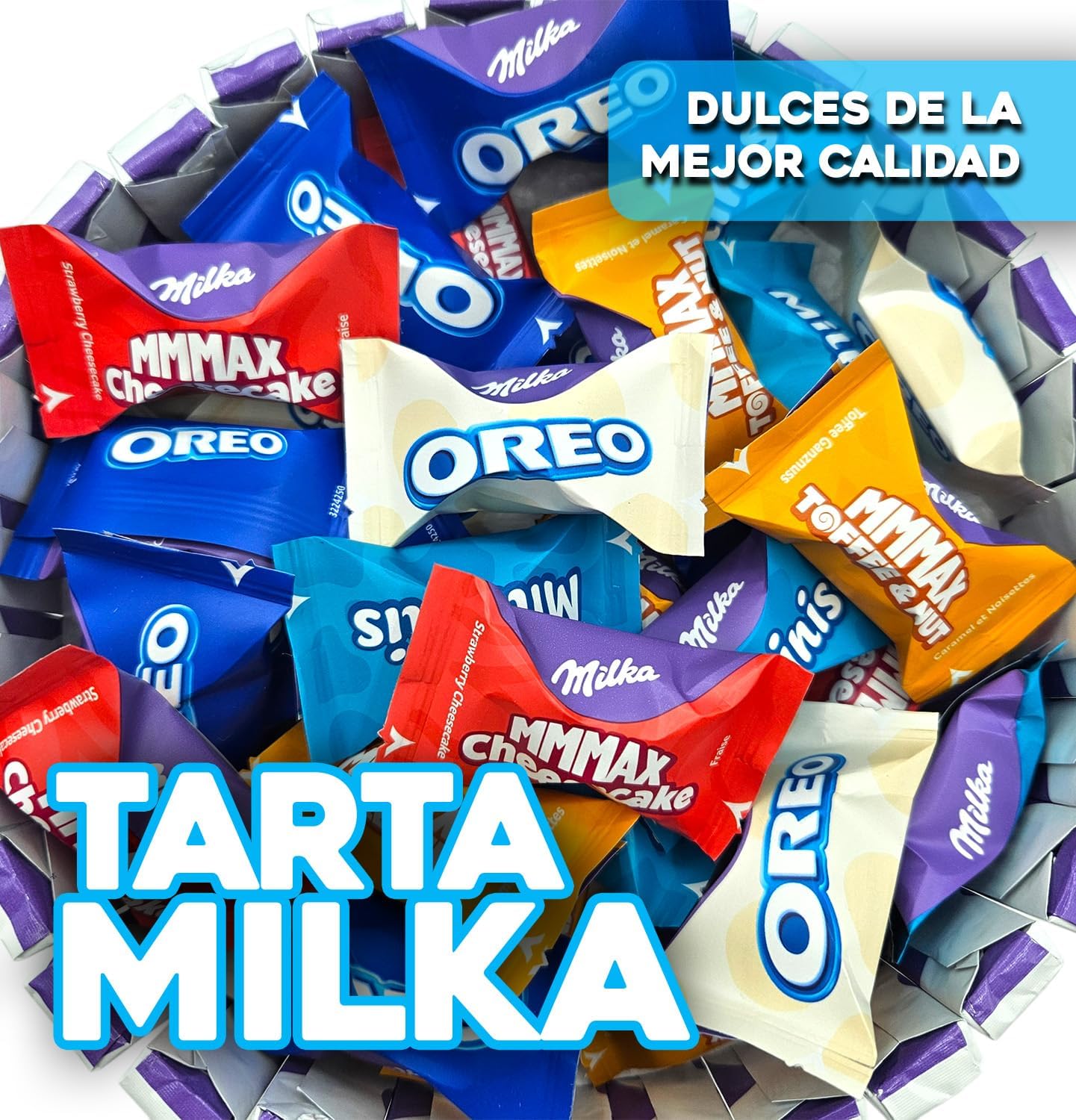 Tarta de Chocolate Milka + Wafer Milka + Barrita Choco Oreo - Regalo Original. + de 60 Chocolates Milka - Tarta de 20 cms [IAMI]