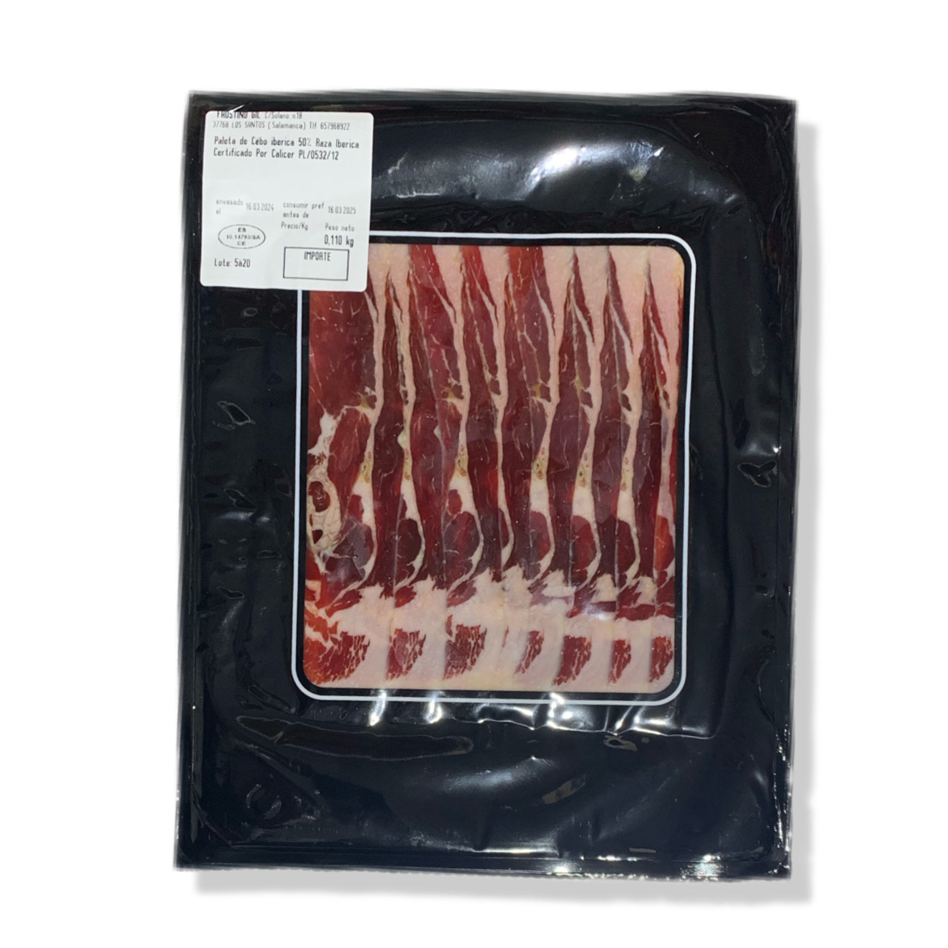 PALETA IBERICA CEBO 50% RAZA IBERICA LONCHEADA -10 Sobres de 100G - Elaboración tradicional - Ibéricos Faustino Gil -