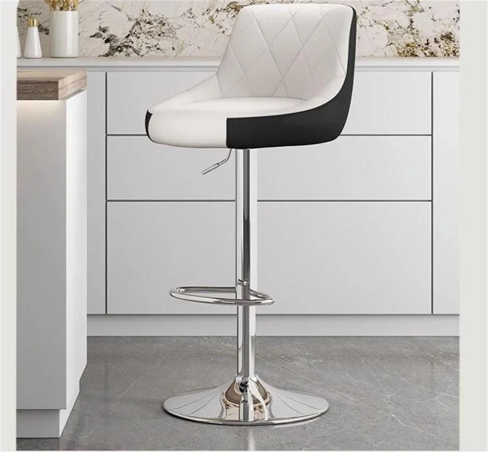 Sedia girevole da bar alta regolabile, sgabello moderno con sedile nordico, ascensore per reception con sgabello alto, schienale alla moda, sedia da bar con gambe in metallo in stile nordico, sedia da pranzo in PU