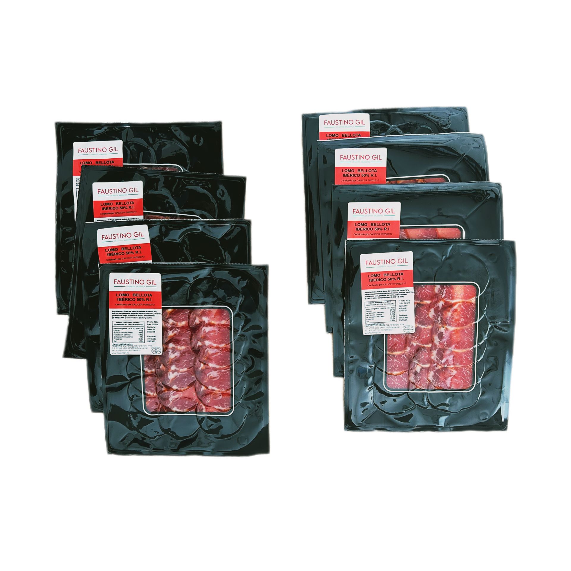 LOMO BELLOTA IBERICO - 8 Sobres de 100g - Elaboración tradicional - Ibéricos Faustino Gil -