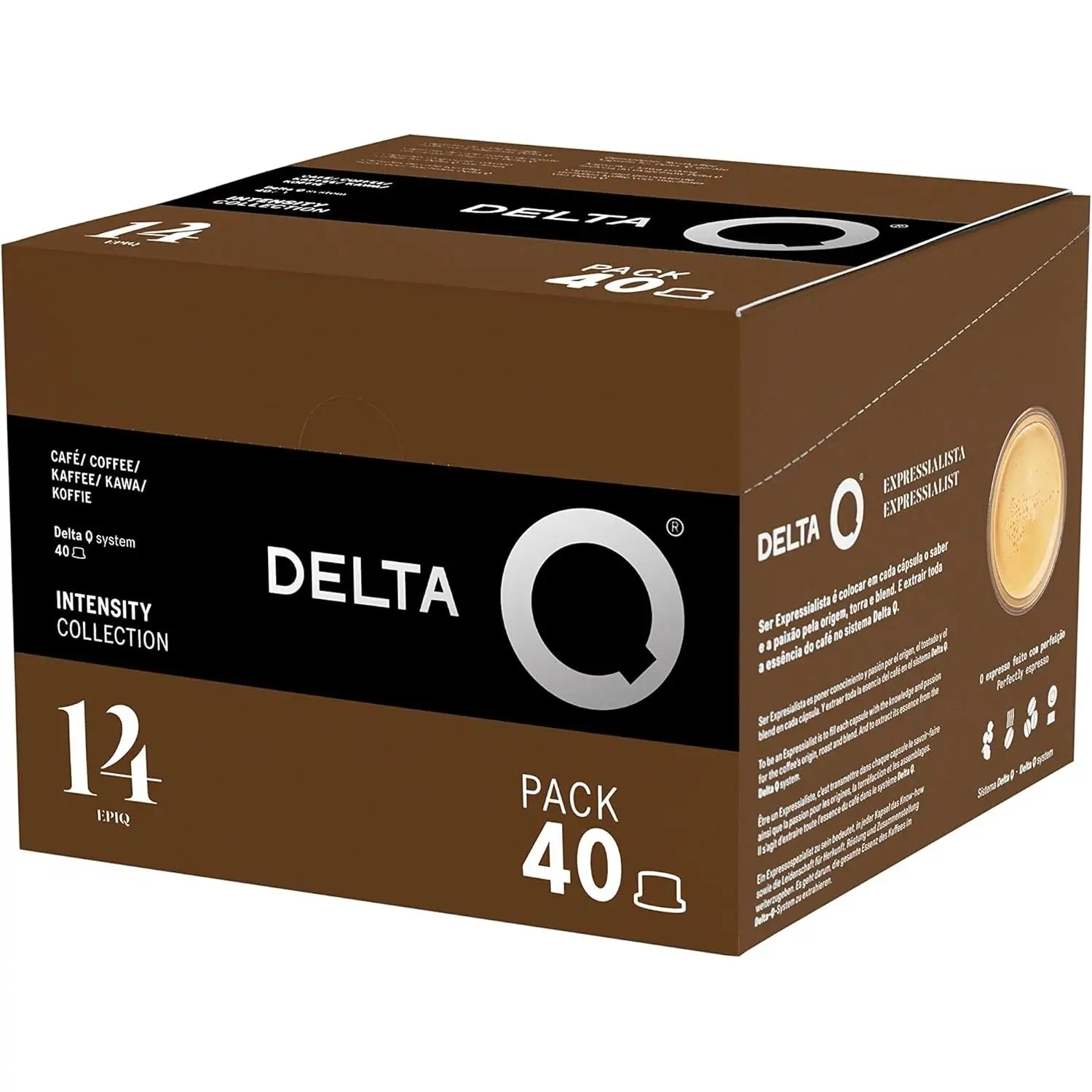 Delta Q - Cápsulas de Café Molido EpiQ - Espresso Intenso con Notas de Nueces Tostadas - Intensidad 14 - Molido Natural - 40 Cápsulas