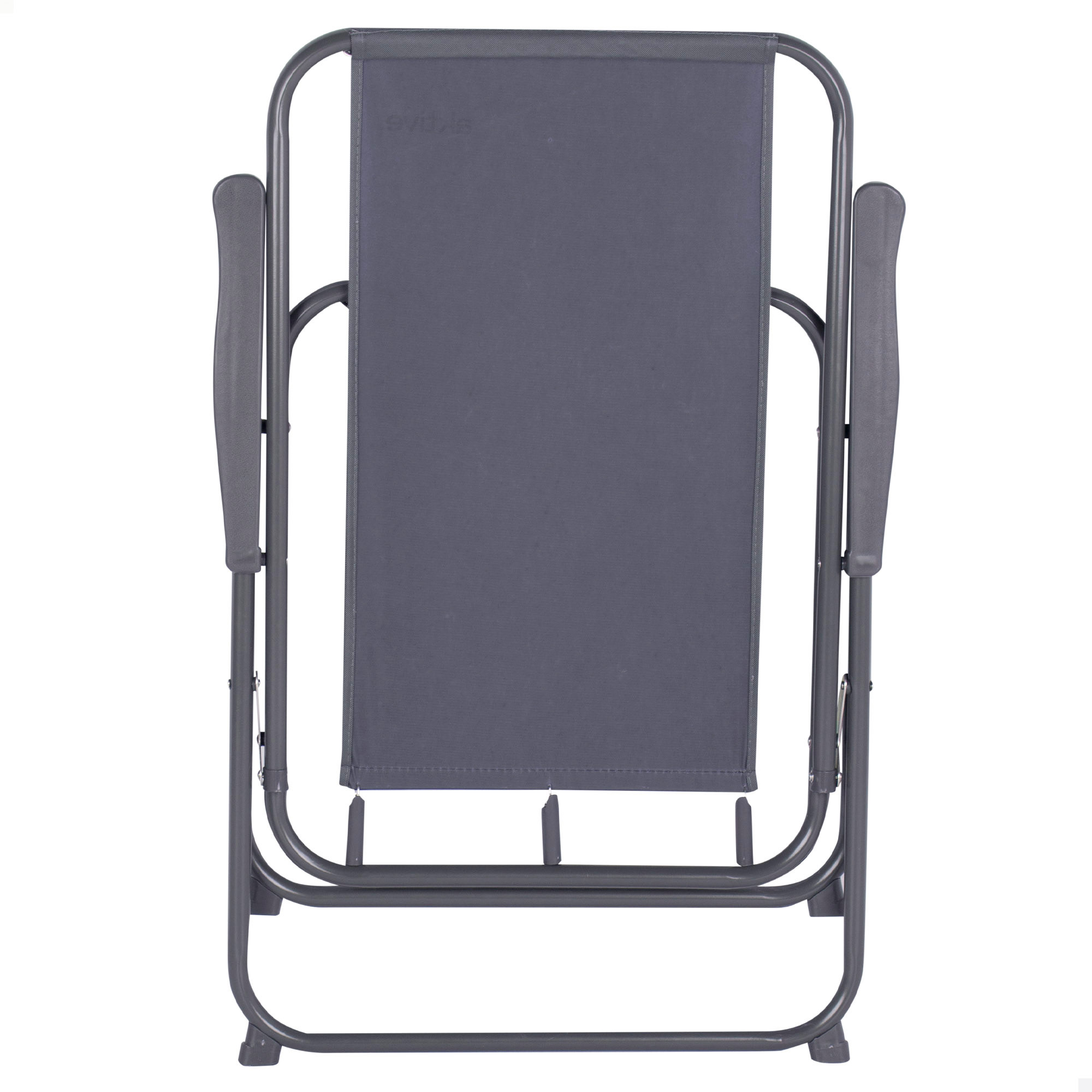 Sedia da campeggio pieghevole Aktive, colore grigio, 45x45x90 cm, incorpora fermazioni antirotolamento, supporta un peso massimo. 110 kg, struttura in acciaio, tessuto poliestere, braccioli in plastica, sedie da campeggio pieghevoli,