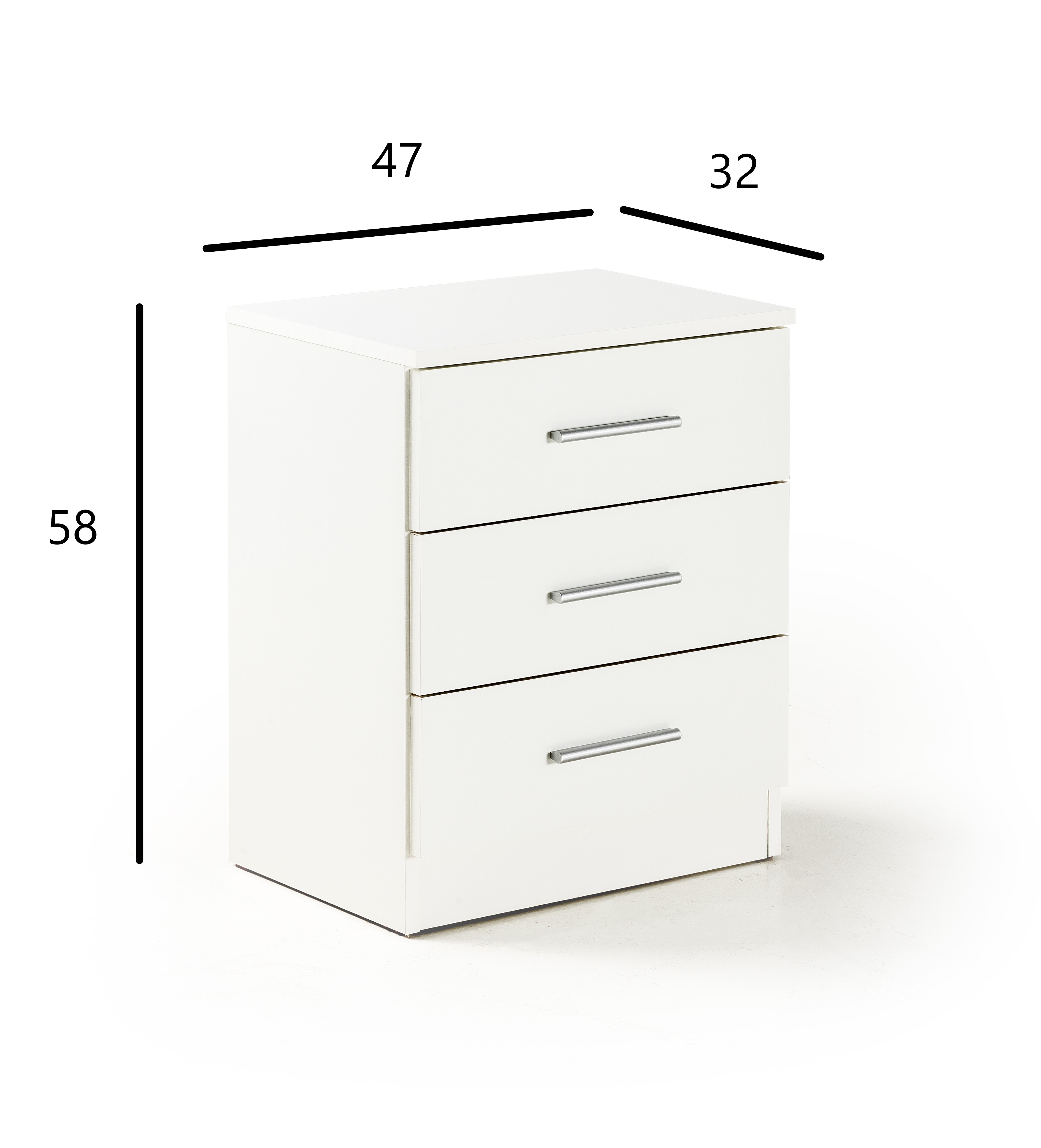 KAMIBIA | Mesita de noche 3 cajones color BLANCO. Transporte incluido.