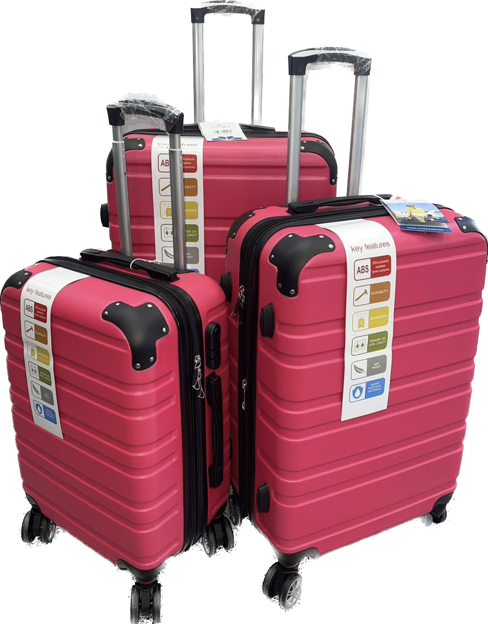 maletas giratorias de alta capacidad con 4 ruedas de S/20, M/24 y L28 pulgadas - Material de ABS - Cerradura de combinación numérica