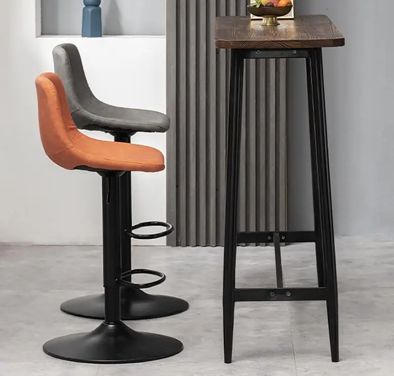 1 cadeira giratória de bar alta ajustável, bANCO de assento nórdico moderno, elevador de mesa frontal com banco alto, encosto moderno, cadeira de bar com pernas de metal estilo nórdico, cadeiras de jantar com perna preta