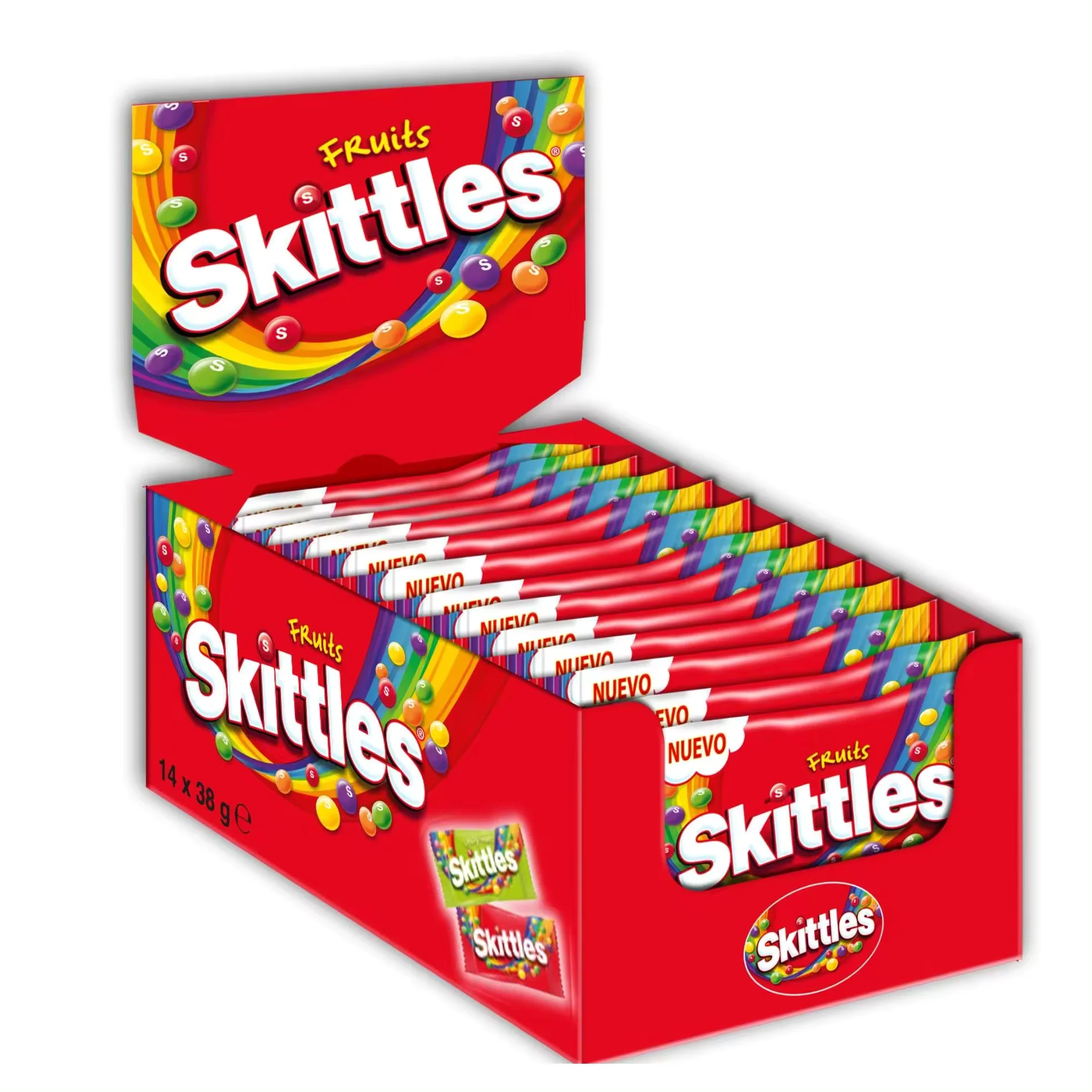 SKITTLES FRUTAS - Caramelos Masticables Sabor Afrutado - Caja De 14 Unidades de 38gr