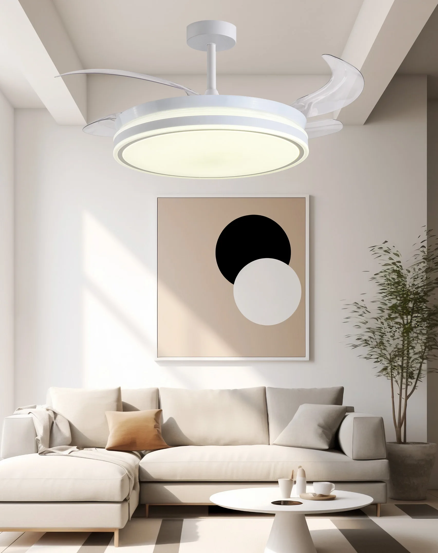 BEL AIR HOME Ventilador de Teto ATENAS com Motor DC e Lâminas Desdobráveis com Luz Led 36W MEMÓRIA e Intensidade DIMMER Regulável (Luz Noturna) - Maca BEL AIR HOME - Silencioso e eficiente - Comando incluído - Ideal para quartos e salas de jantar