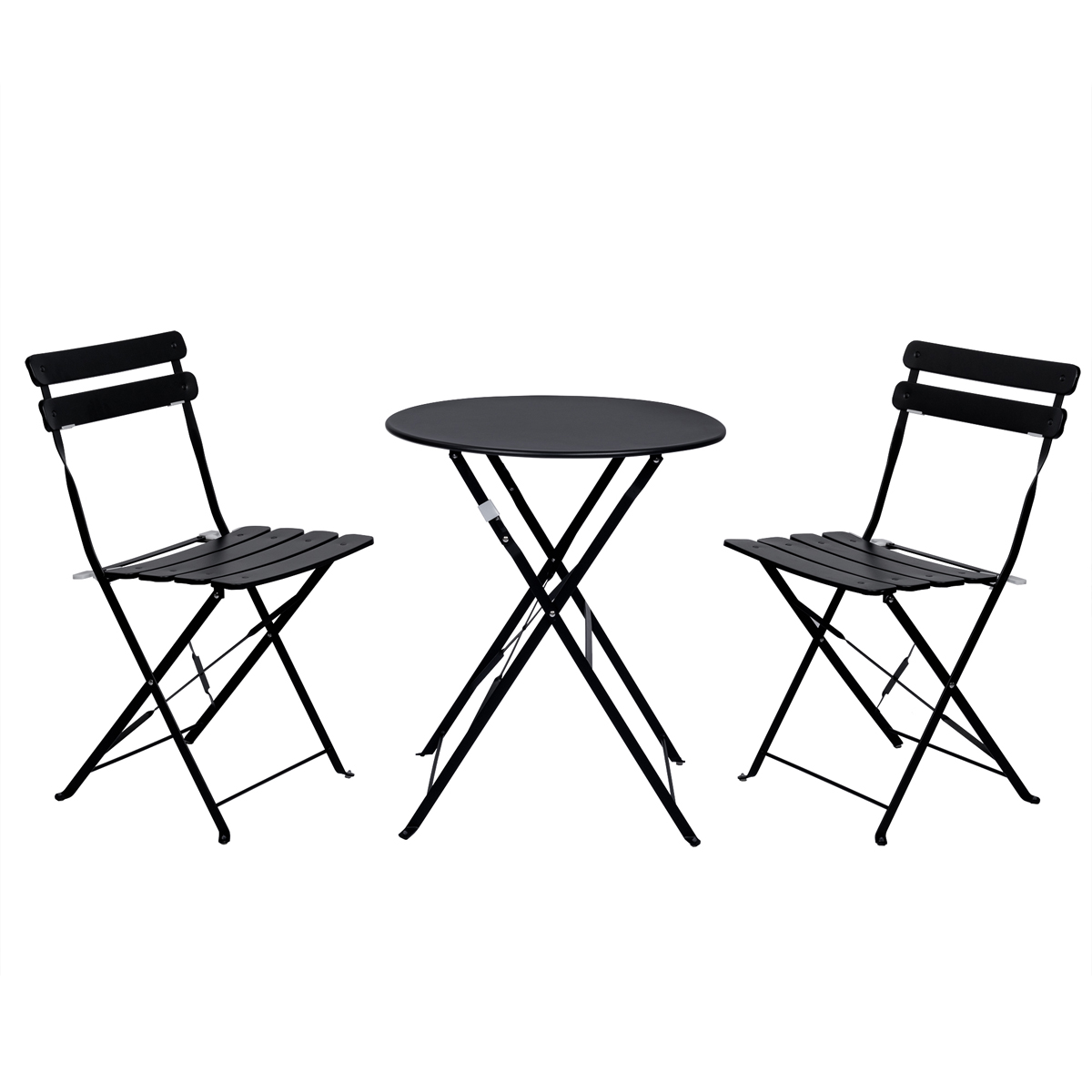 T-LoVendo Set de 3 Muebles de Mesa y 2 Sillas, para Jardín, Exterior, Plegables, Mesa y Sillas para Terraza Estilo Retro, con Estructura de Acero, tipo Bistró, Patas Antideslizantes, Balcones Pequeños, Terrazas