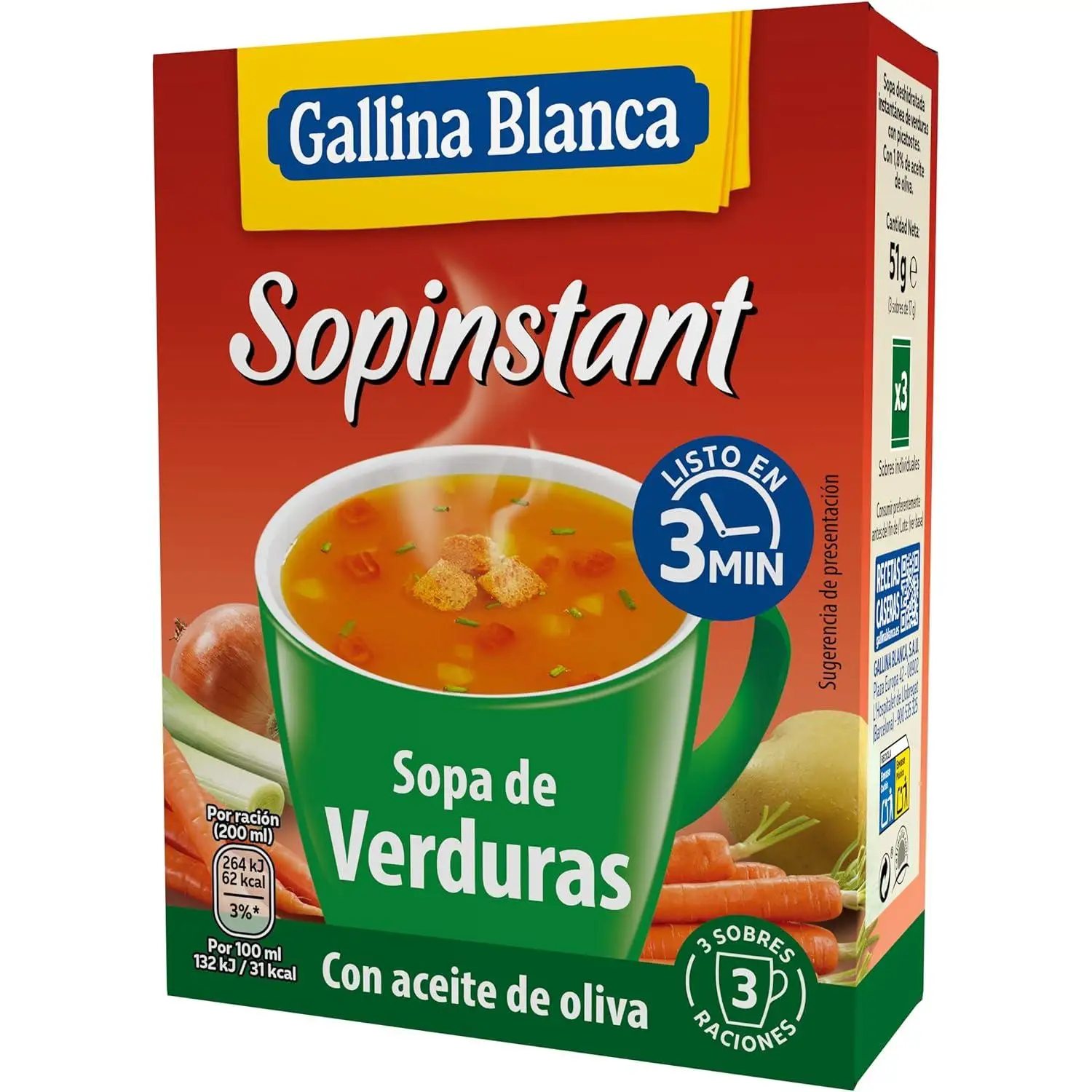 Gallina Blanca Sopinstant Sopa de Verduras con Picatostes 3 Sobres x 15gr
