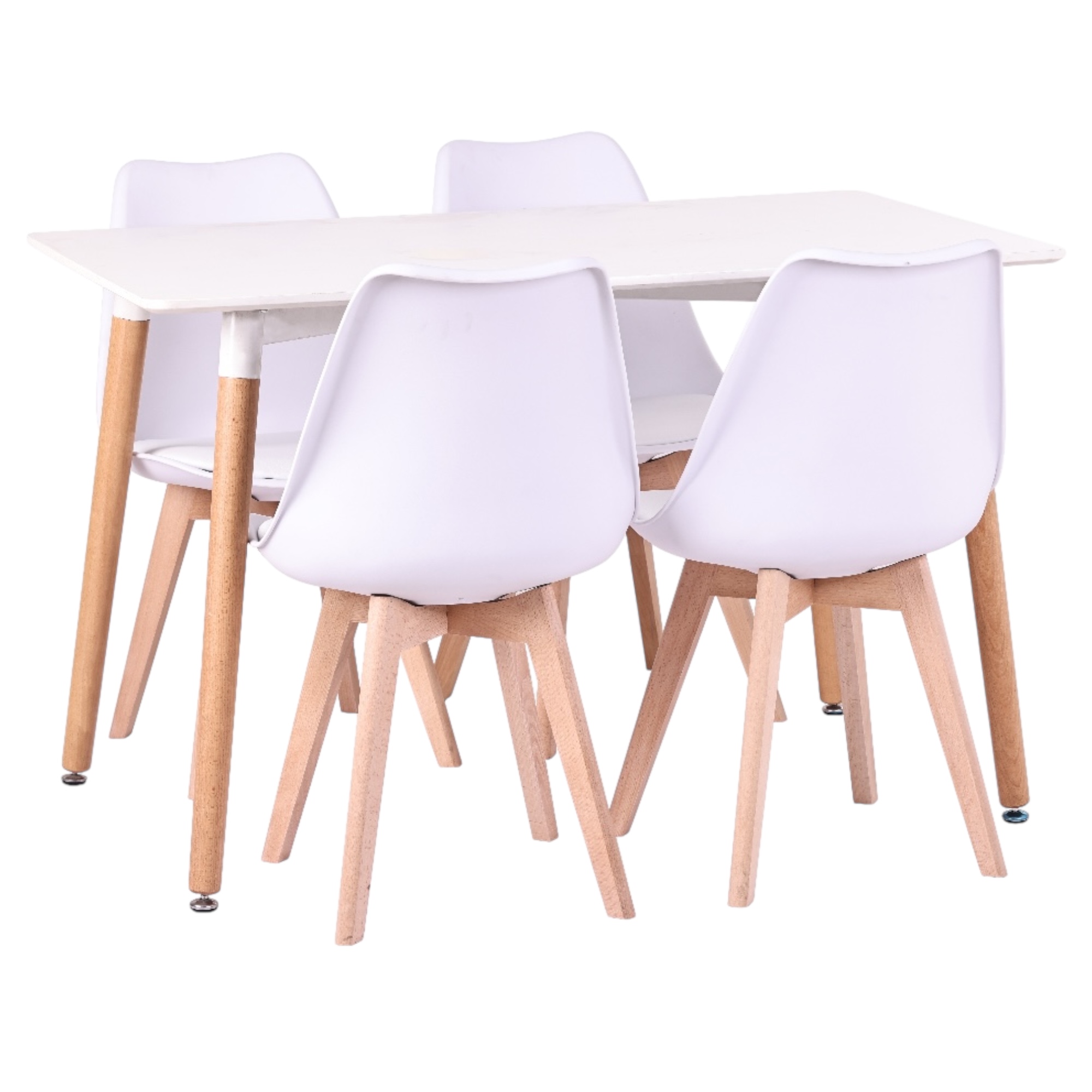 Presentes - Cadeiras de Jantar - Cadeira Synk Basic - Branco Preto-Cinza - Pack de 4 Cadeiras de Jantar Cadeiras de Cozinha Nórdica com Assento Estofado e Pernas em Madeira Maciça de Faia. (4SELHA-001 9390 D7)
