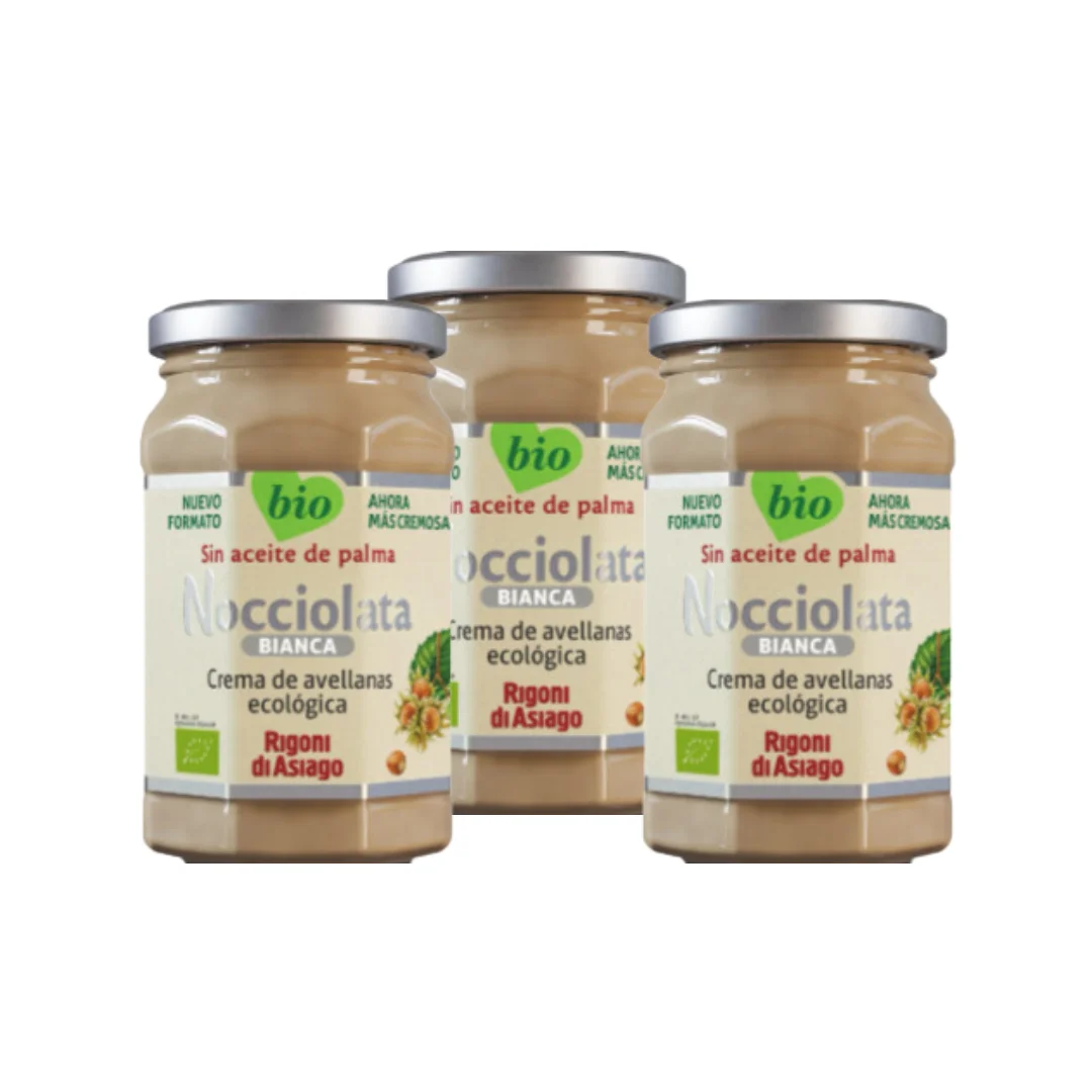 Rigoni di Asiago - Nocciolata Bianca Bio, Crema de Cacao y Avellanas, Chocolate de Untar, Natural, 250gx3