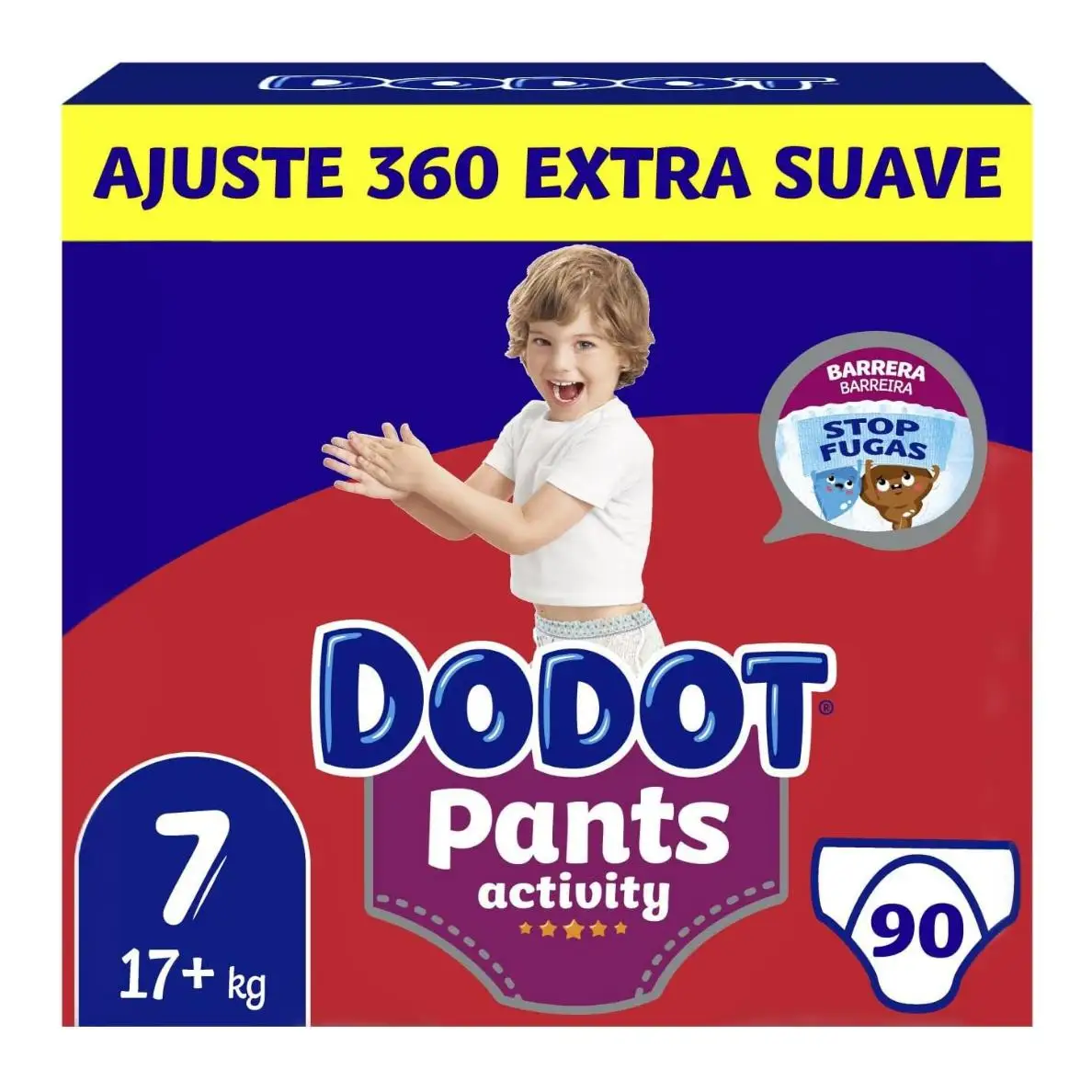 90 Pañales Dodot Pants Activity Talla 7, Pañal braguita 17kg+, Pack Mensual con Barrera STOP Fugas Que Ayuda A Prevenir Fugas Traseras