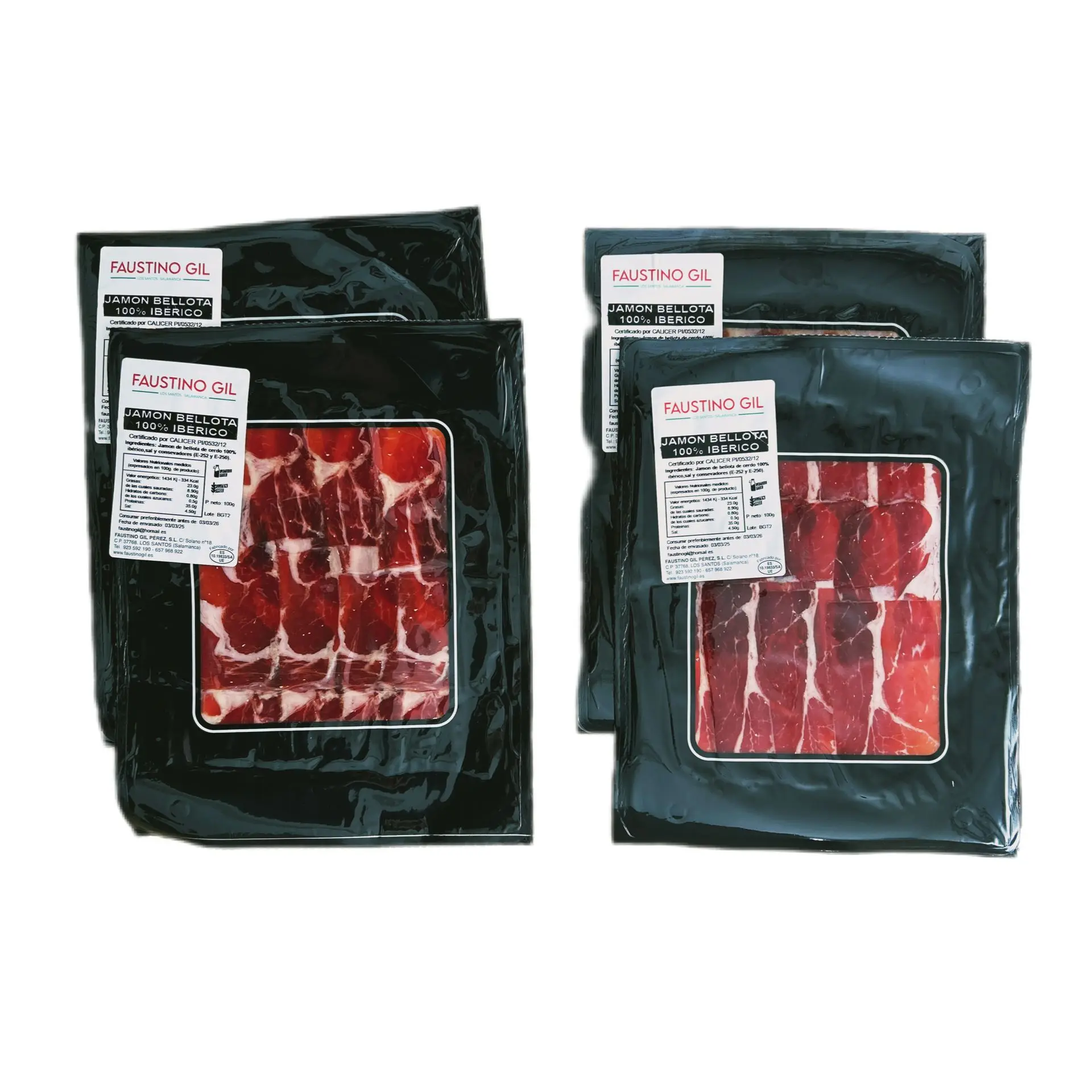 Acorn-100% presunto ibérico-4 envelopes de 100g -FAUSTINO GIL PEREZ IBERICO bolota-corte por faca-banda fatiada presunto bolota faca presunto-faca artesanal tradicional-Ibiana Faustino Gil-