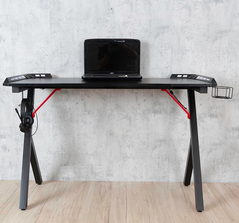 DUPI Mesa Gaming 120x60cm con Tablero Efecto Fibra de Carbono, Mesa Gamer de Juegos