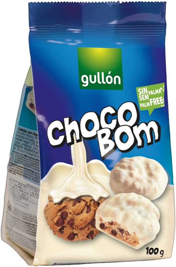 Gullón Choco Bom Blanco y chocolate con Leche - Galletas de Chocolate Crujientes con pepitas de chocolate - Caja de 12 Unidades de 100 gr
