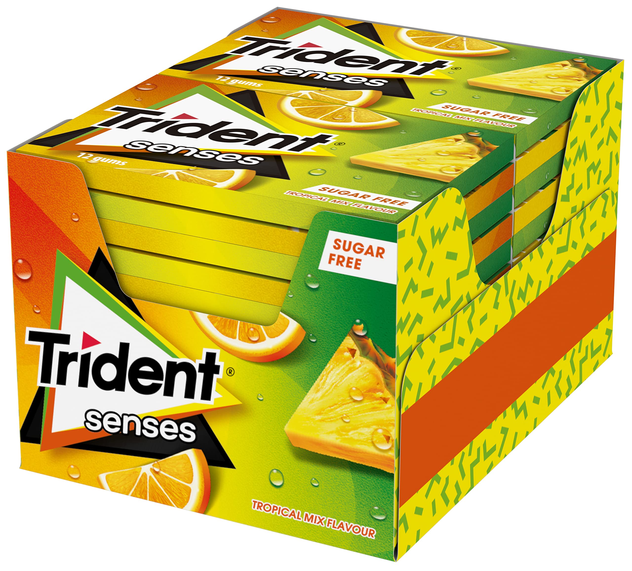 Trident Senses Chicles sin Azúcar con Sabor Tropical hierbabuena berry sandía 23G*12