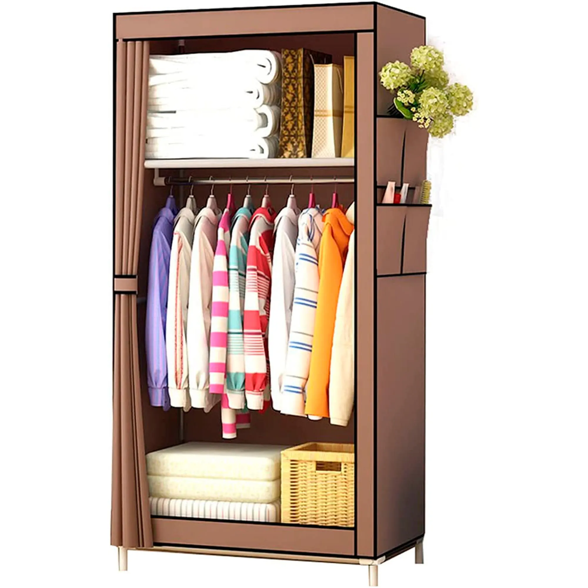 Armadio in tessuto di nylon con tasche laterali 160x70x45cm - Organizzatore di vestiti e scarpe