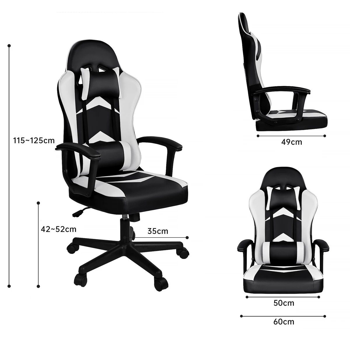 T-Lovendo - Sedia da gioco con cuscino lombare e cervicale, ergonomica, regolabile in altezza e reclinabile