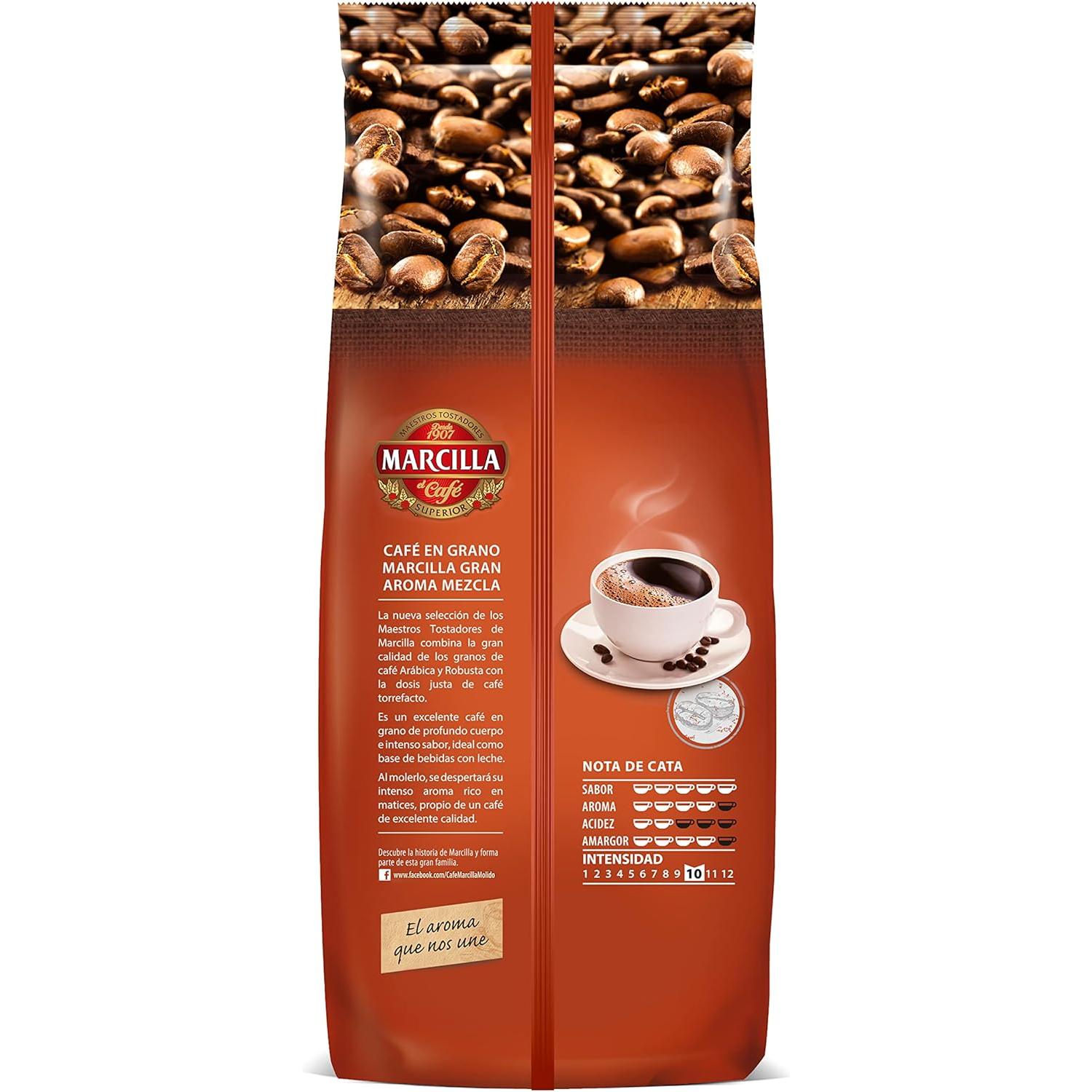 Café Marcilla Mezcla 80/20 en grano 1Kg. PACK de 2 uds. - Gran aroma