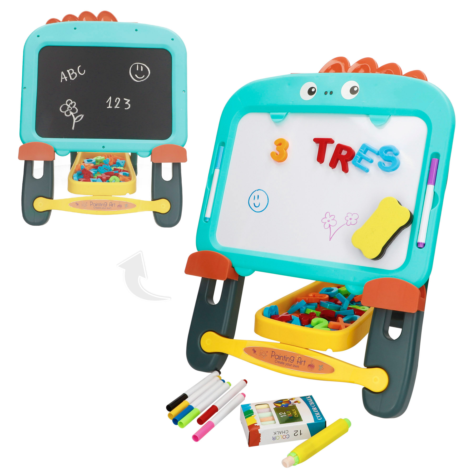 COLORBABY Lavagna magnetica per bambini 2 in 1, Gesso, Lettera e Numero, Laptop e Gomma, Regalo Ragazza 3 Anni, Lavagne per Bambini, Giocattoli Educativi, Giochi di Numeri di Apprendimento, Impara Lettere
