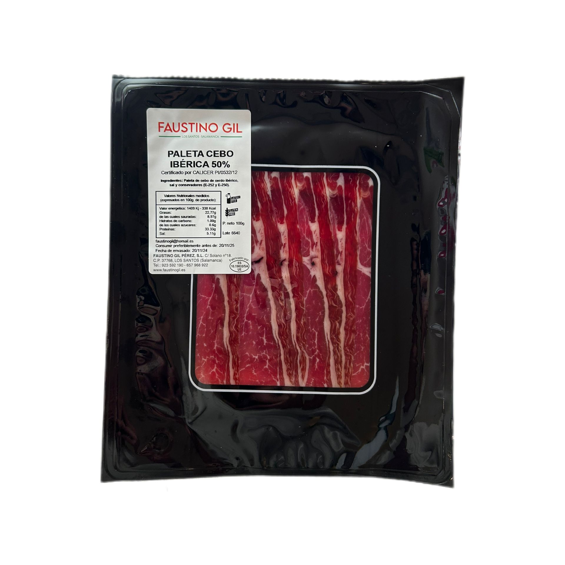 Isca ibérica com câmara 50% fatiada raça ibérica-10 envelopes de 100G-elaboração tradicional-Iberian Faustino Gil-