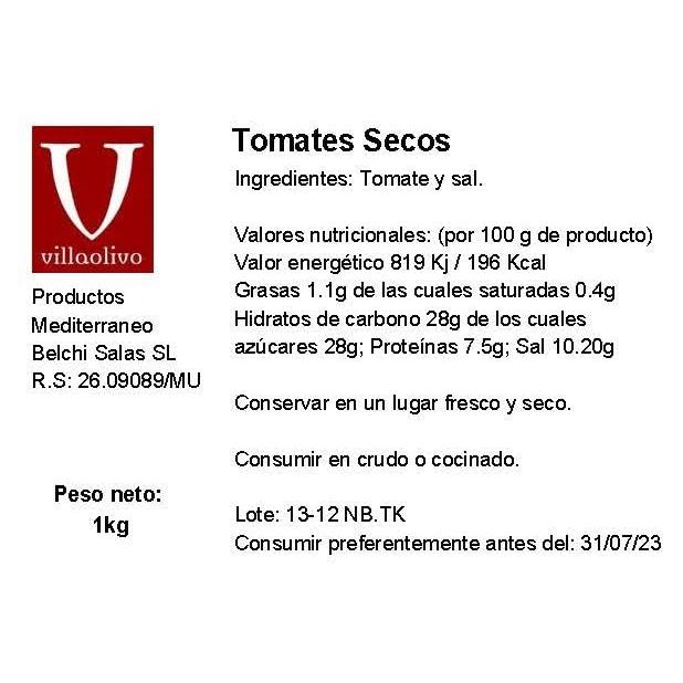 Villaolivo - Tomates Secos Deshidratados Al Sol 1kg  Tomates Secos Al Sol  Tarrina 1kg  100% Natural