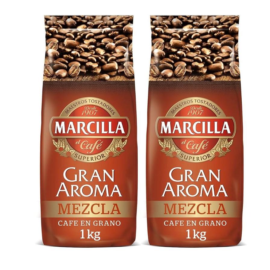 Café Marcilla Mezcla 80/20 en grano 1Kg. PACK de 2 uds. - Gran aroma