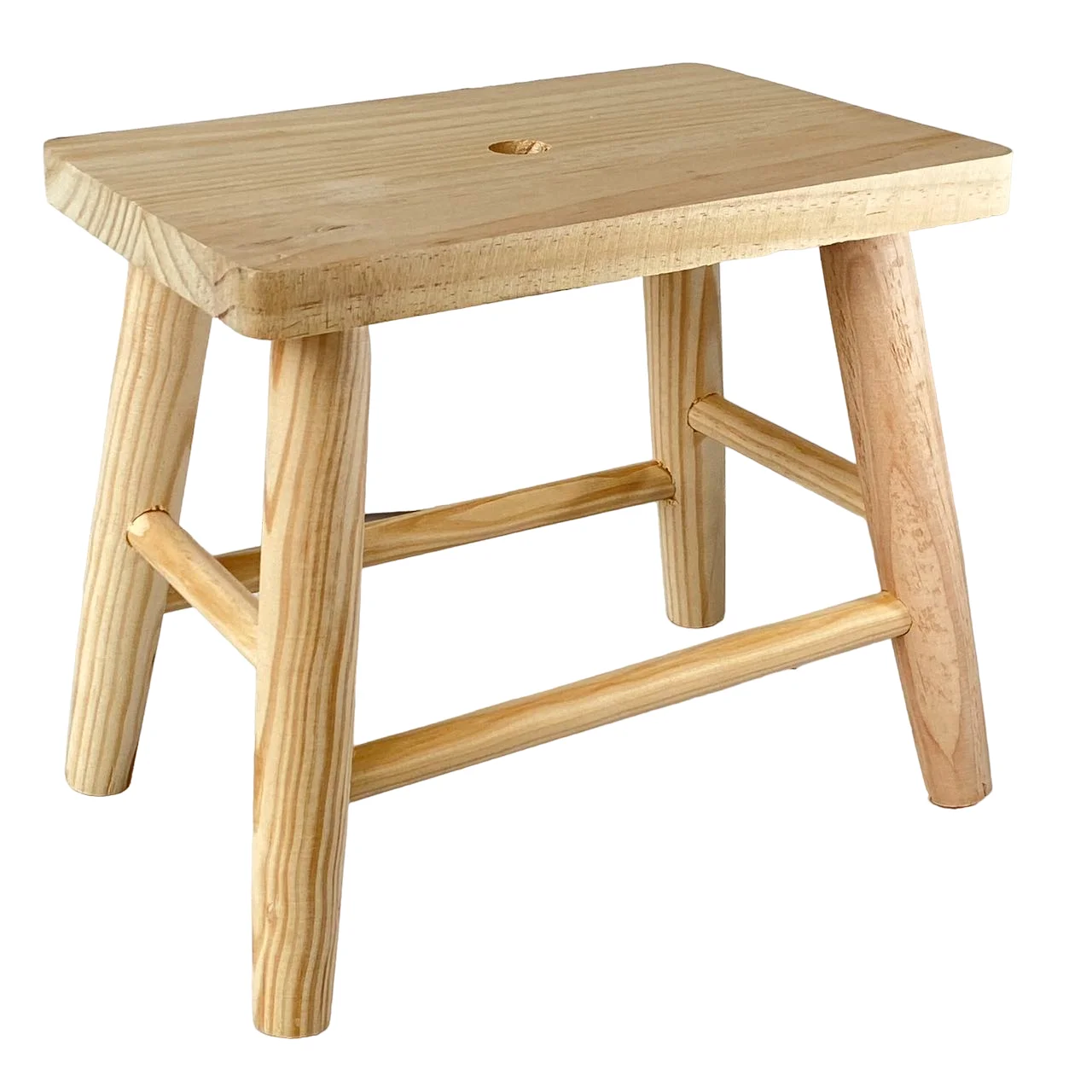 Maxia Market Taburete Rectangular de Madera Natural con Patas Redondas