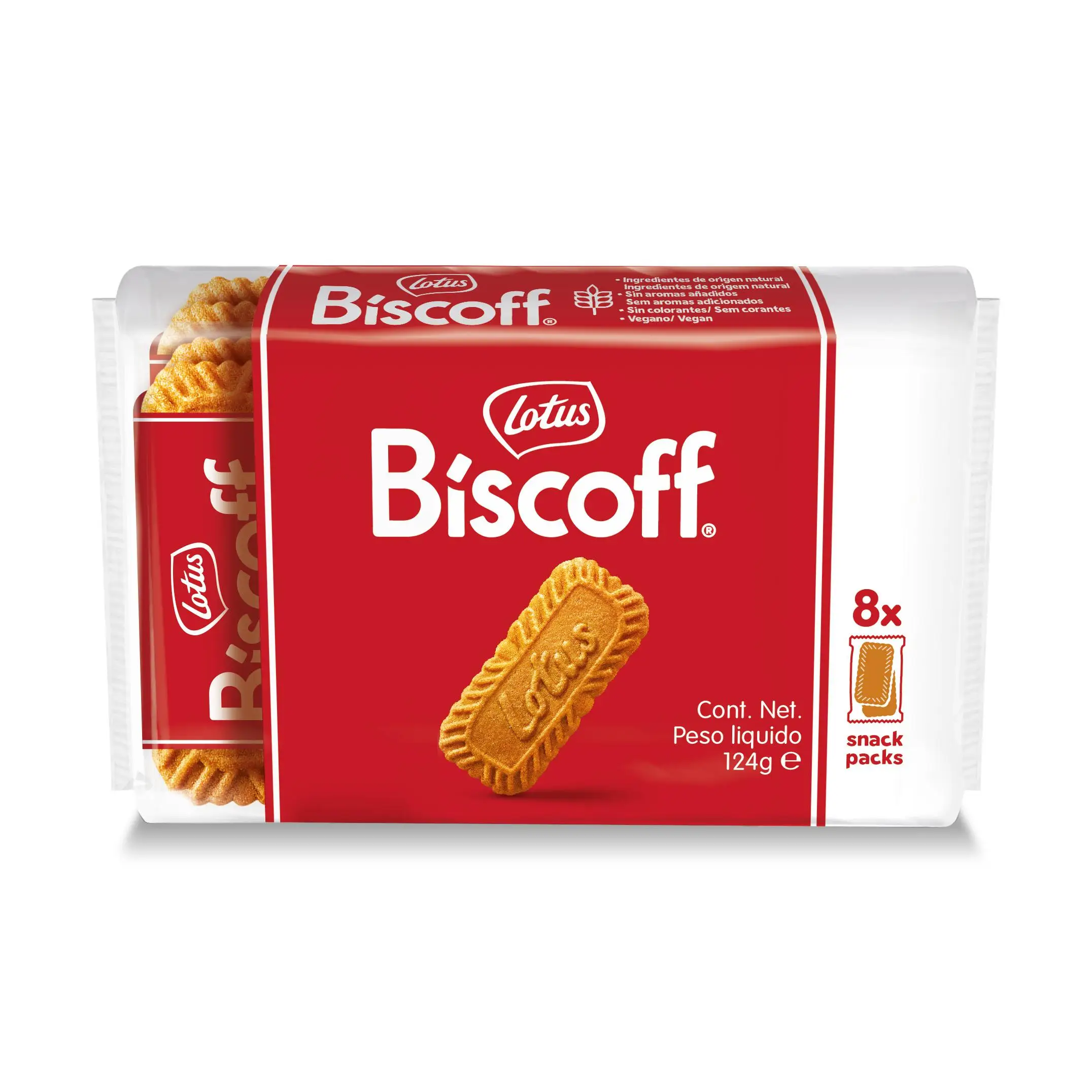 Galletas Lotus Biscoff - Galleta Caramelizada Lotus - 12 Paquetes (8 x 2 packs) de 124 gramos - Vegana - Sin Colorantes ni Aromas Artificales - Galletas Lotus