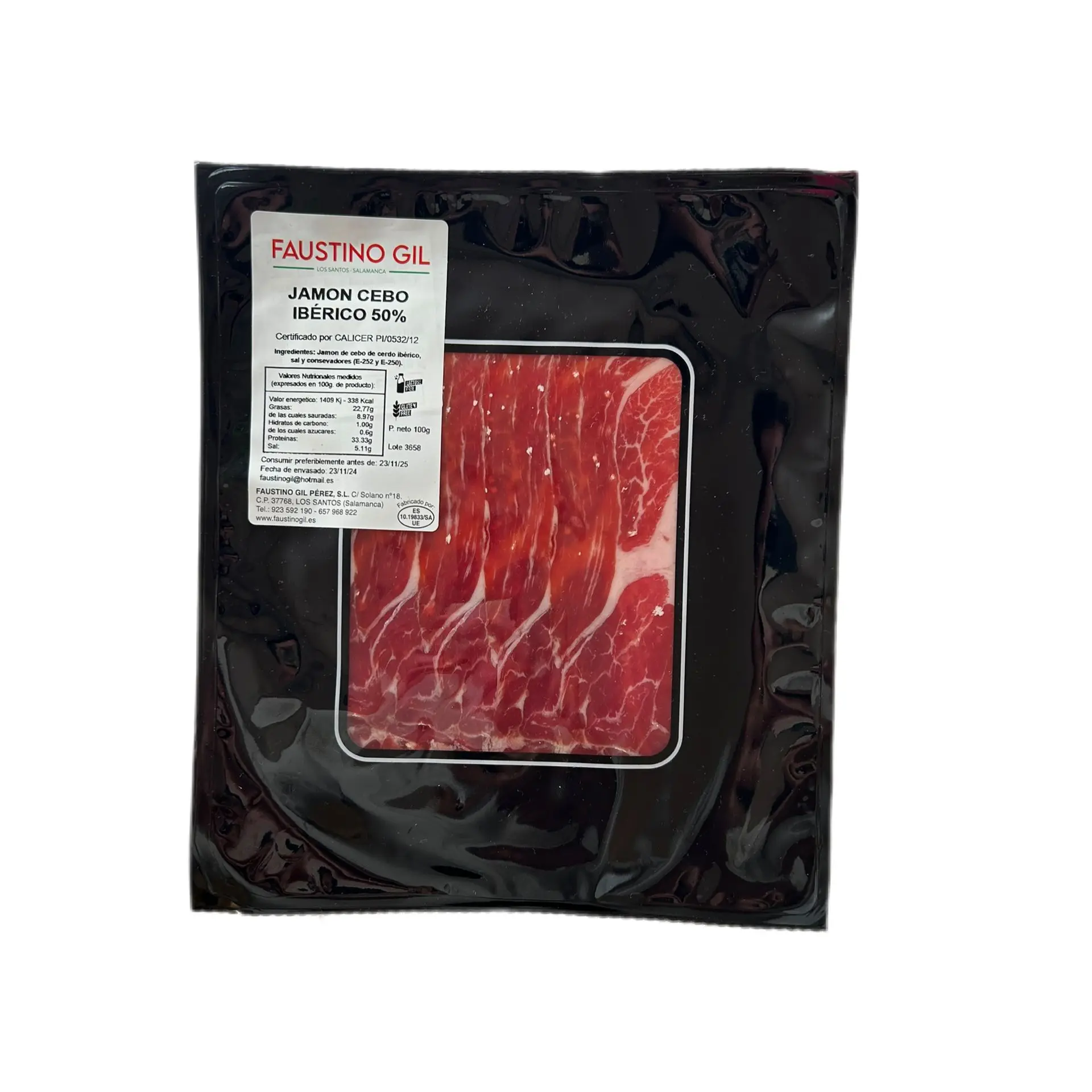 Jamón Ibérico de Cebo - 10 sobres de  100g - Elaboración tradicional - Ibéricos Faustino Gil -
