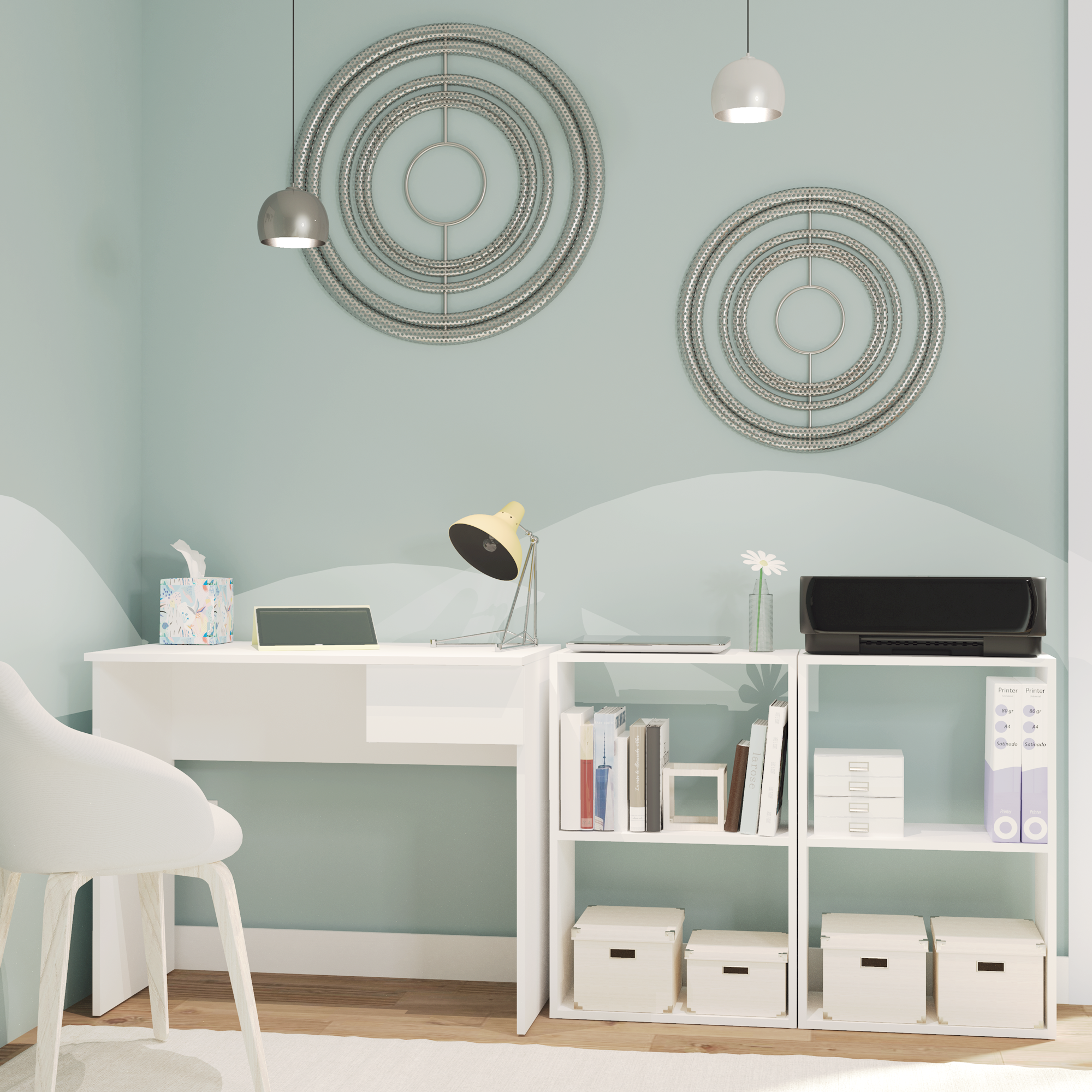 Miroytengo Escritorio con Cajón Turín Color Blanco Mate 90x75x50 cm